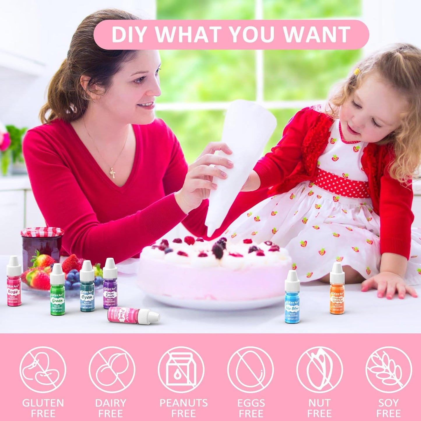 Food Coloring Liquid - ERCorArt 16 Colors Food Coloring, Food Grade Food Dye, Tasteless Food Color Set for Cake Decorating, Easter Egg, Cooking, Fondant - 0.25 Fl Oz