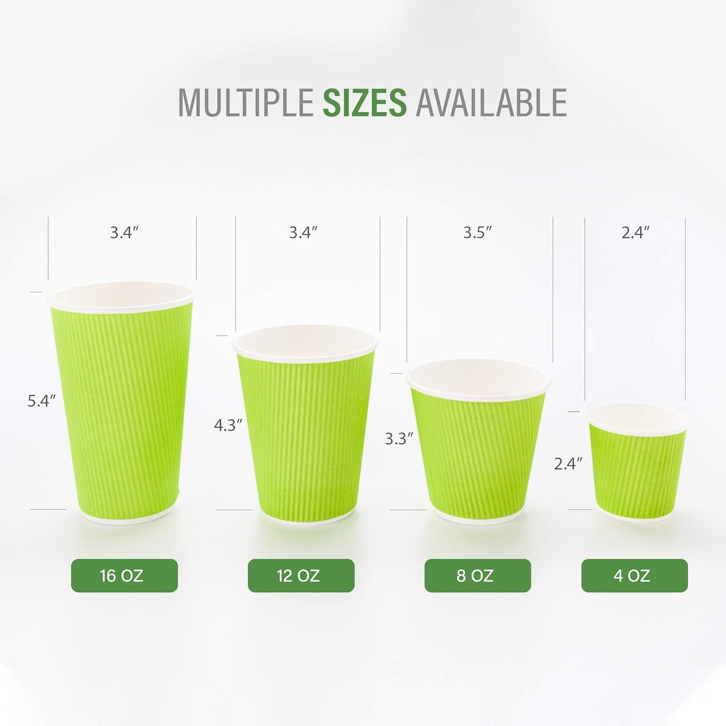 Restaurantware 8 Ounce Double Wall Disposable Coffee Cups, 500 Insulated Light Green Paper Tumblers, Ripple Wall Design, Lids Sold Separately for Hot Drinks like Tea, Hot Chocolate, and More
