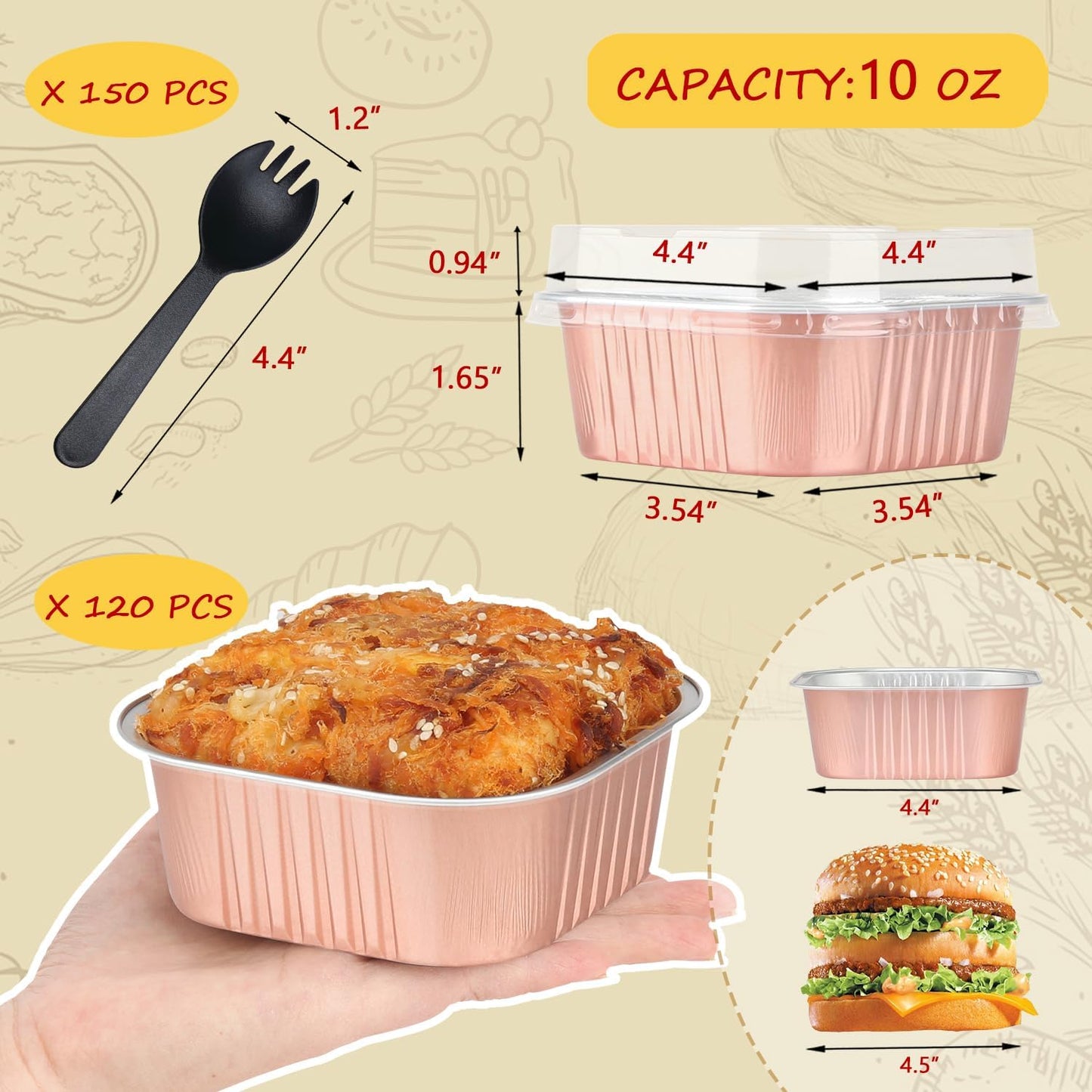 LNYZQUS 120pack/10oz Mini Cake Tins with Lids, 4”x4” Mini Foil Pans Disposable Brownie Baking Cups, Small Aluminum Bread Muffin Pan Jumbo Cupcake Containers Holders-Champagne