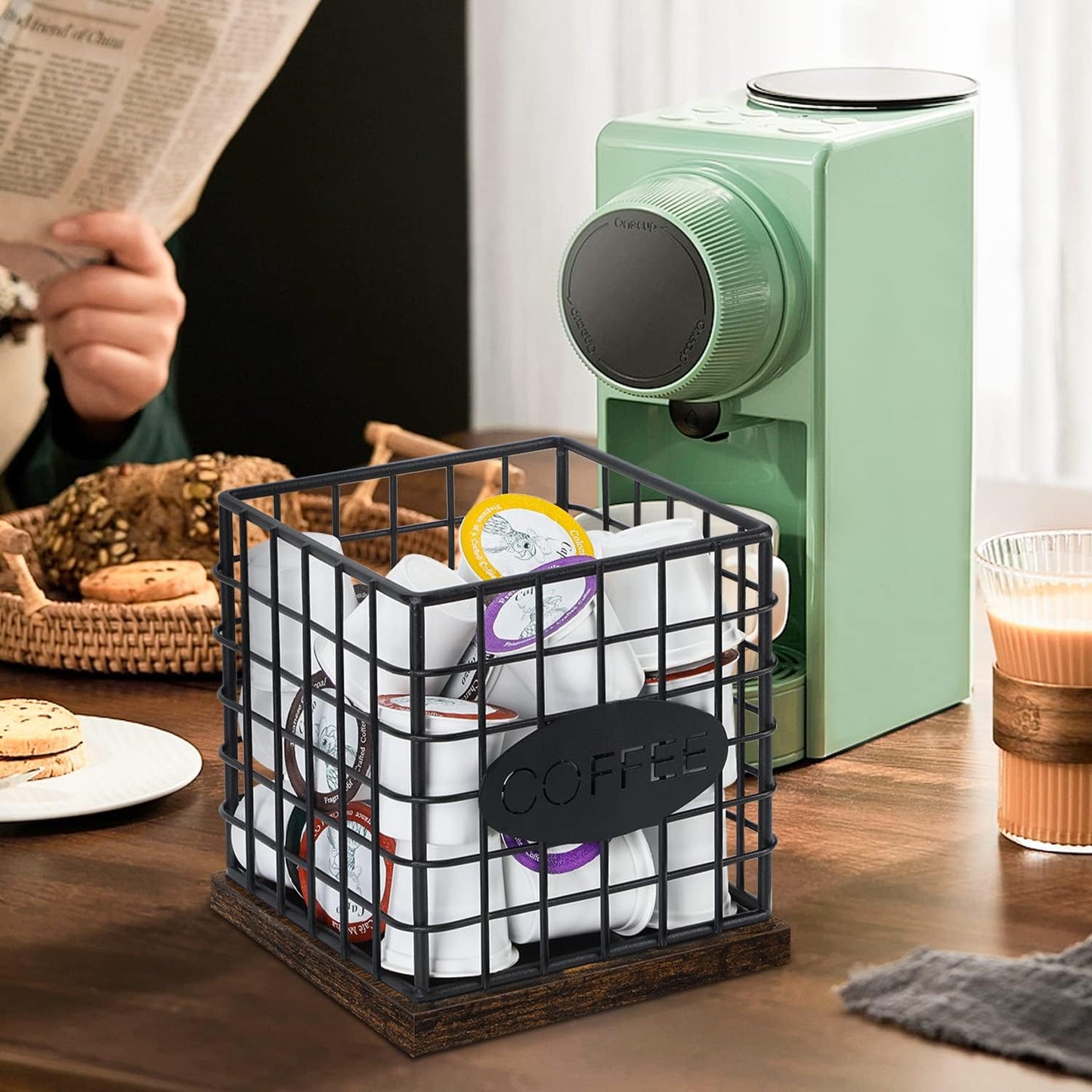 YINMIT K Cup Holder Organizer, Sturdy Coffee Pod Holder Organizer, 35 Kcup Large Capacity Storage Basket for Kitchen Counter and Office Desktop (Square Grid)