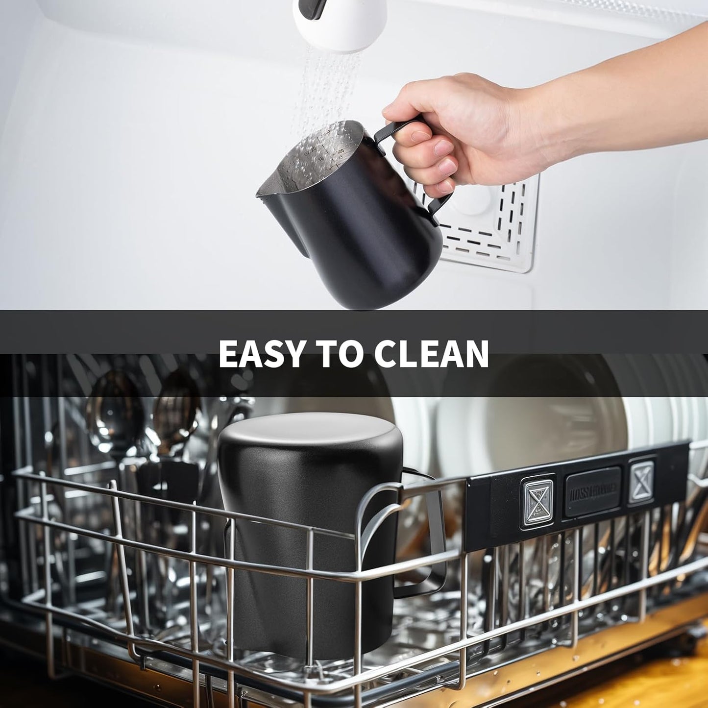 2 Pack Matte Black Milk Frothing Pitcher, 12oz/350ml & 20oz/600ml Espresso Steaming Pitcher, Stainless Steel Milk Frother Steamer Cup, Perfect for Espresso Coffee Cappuccino Latte Art