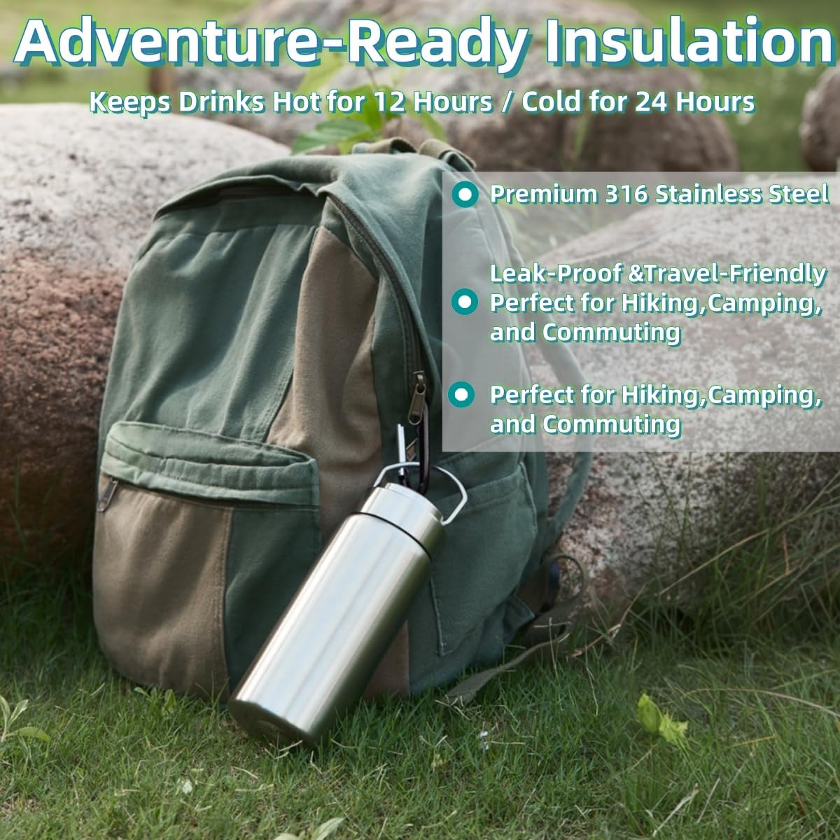 Vacuum Insulated Stainless Steel Water Bottle with Tea Infuser - Wide Mouth,BPA-Free, Leak- Proof,Keeps Cold 24H/ Hot 12H- Ideal for Travel,Office, Gym (25oz)