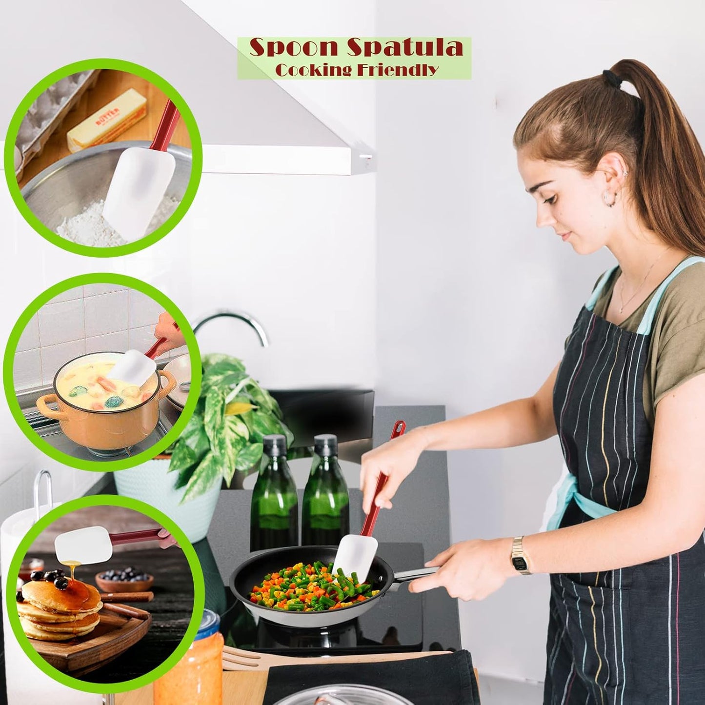 heffiso Silicone Rubber Spatula and Spoon Rubber Spatula Set of 3, High Heat Spatula Spoon, Commercial Spatula for Cooking, Commercial Rubber Spatula (3 Spoonula 16 Inches), White