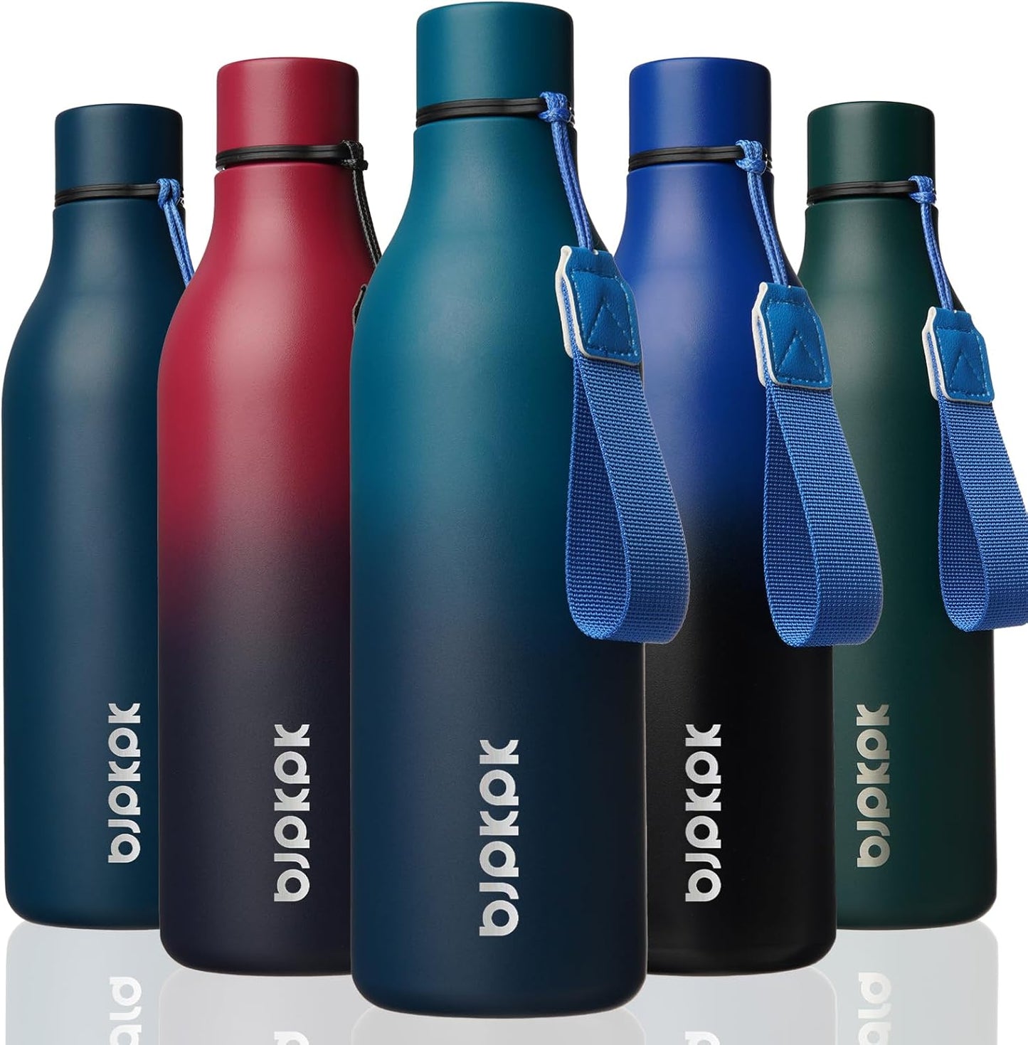 BJPKPK Insulated Water Bottles, 25 oz Stainless Steel Metal Water Bottle with Strap, BPA Free Leak Proof Thermos, Mugs, Flasks, Reusable Water Bottle for Sports & Travel, Sea