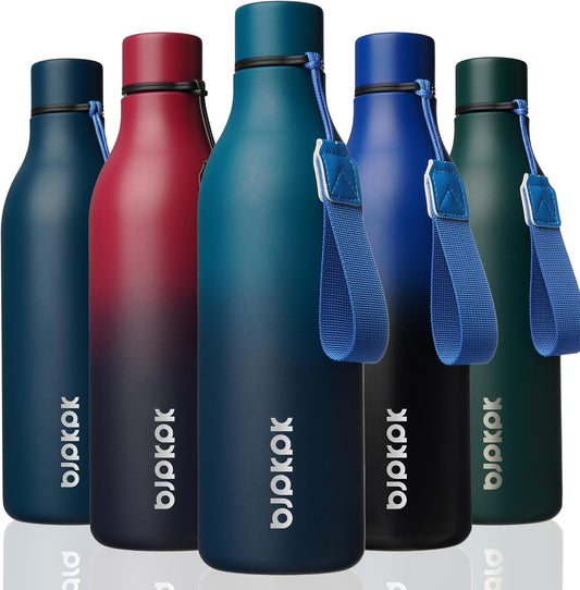 BJPKPK Insulated Water Bottles, 25 oz Stainless Steel Metal Water Bottle with Strap, BPA Free Leak Proof Thermos, Mugs, Flasks, Reusable Water Bottle for Sports & Travel, Sea