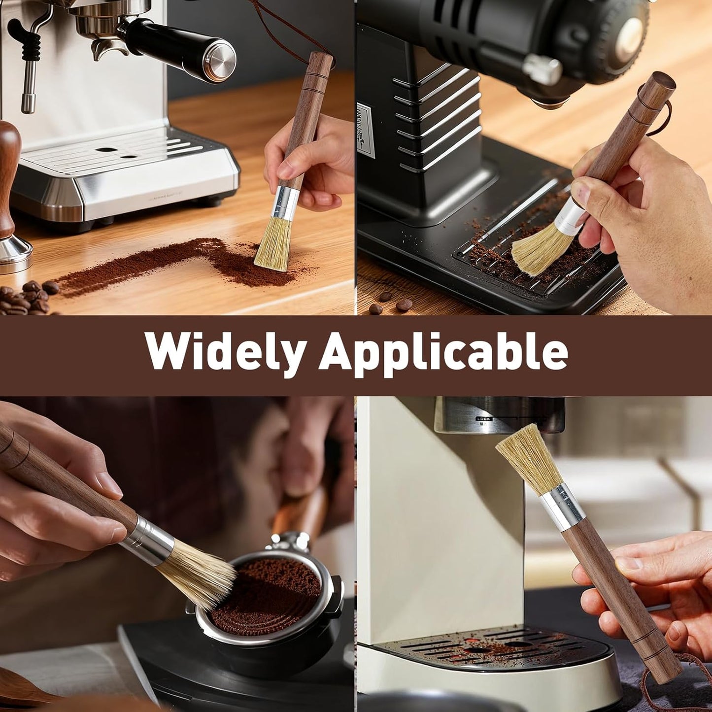 Coffee Grinder Cleaning Brush Set, Espresso Machine Brush Cleaner Tool with Walnut Wood Handle and Natural Bristles for Barista Home Kitchen