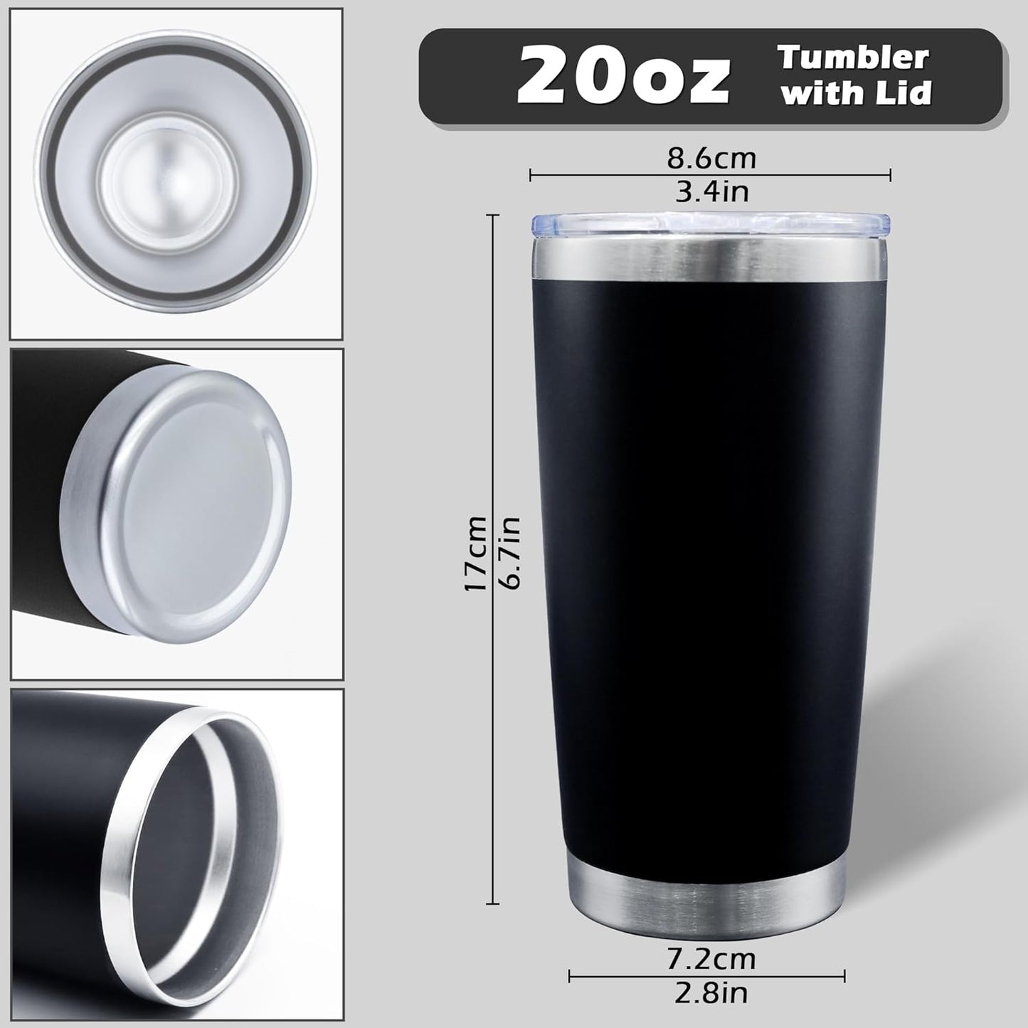 20oz Tumbler Bulk Stainless Steel Tumblers with Lid Vacuum Insulated Double Wall Travel Coffee Mug Powder Coated Tumbler Cup for Hot and Cold Drinks(Black, 1 pack)