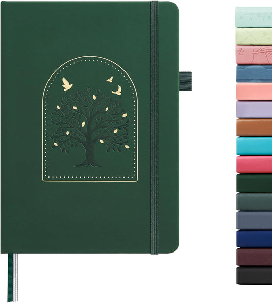 &And Per Se Dotted Journal Notebook for Women&Men with Pattern, A5 Leather Hardcover, 160 Pages 100GSM Thick Dotted Paper, 3 Sheets of Stickers Included(Dark Green)
