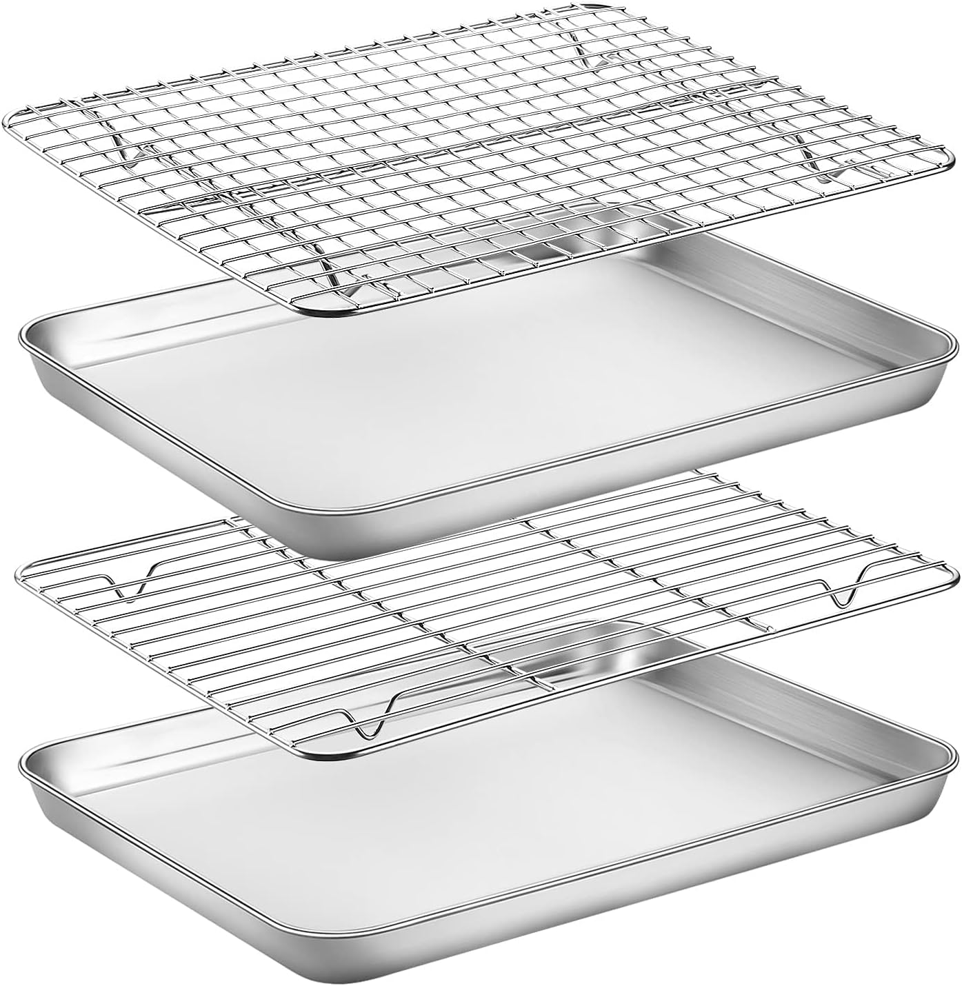 Baking Sheet with Rack Set, Yododo Set of 4 (2 Sheets + 2 Racks), Stainless Steel Cookie Sheet Baking Pan Tray with Cooling Rack, Non Toxic & Heavy Duty & Easy Clean - Size of 12 inch