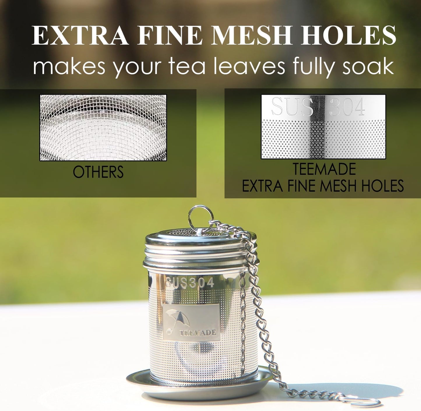 Tea Filter,Cooking Infuser with Extra Fine Mesh Tea Ball Strainers Threaded Connection 304 Stainless Steel with Extended Chain Hook to Brew Loose Leaf Tea,Spices & Seasonings(1 Pack)