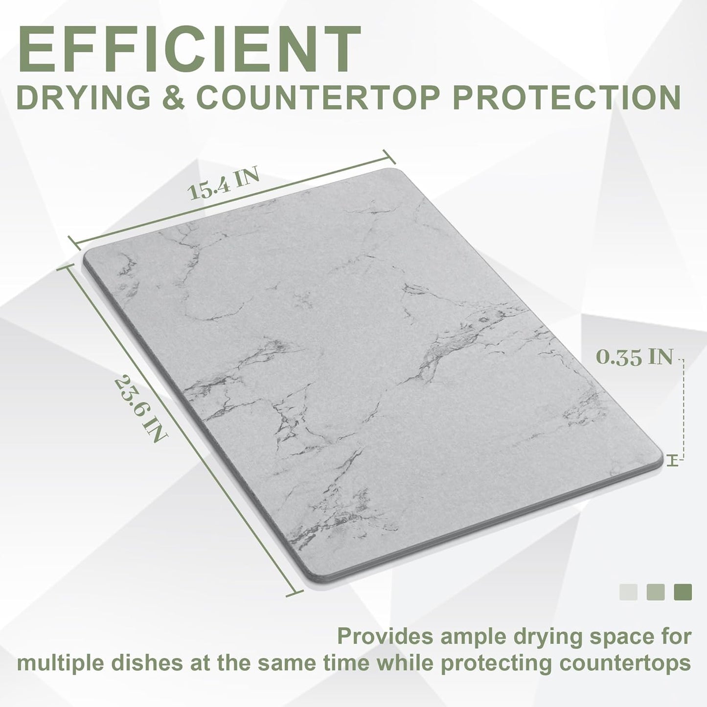 Large Stone Drying Mat for Kitchen Counter, 24" × 16" Diatomite Dish Drying Mat, Quick Dry Stone Mats, Ultra Absorbent Natural Diatomaceous Earth Mats for Dished, Bottles, Grey Marble