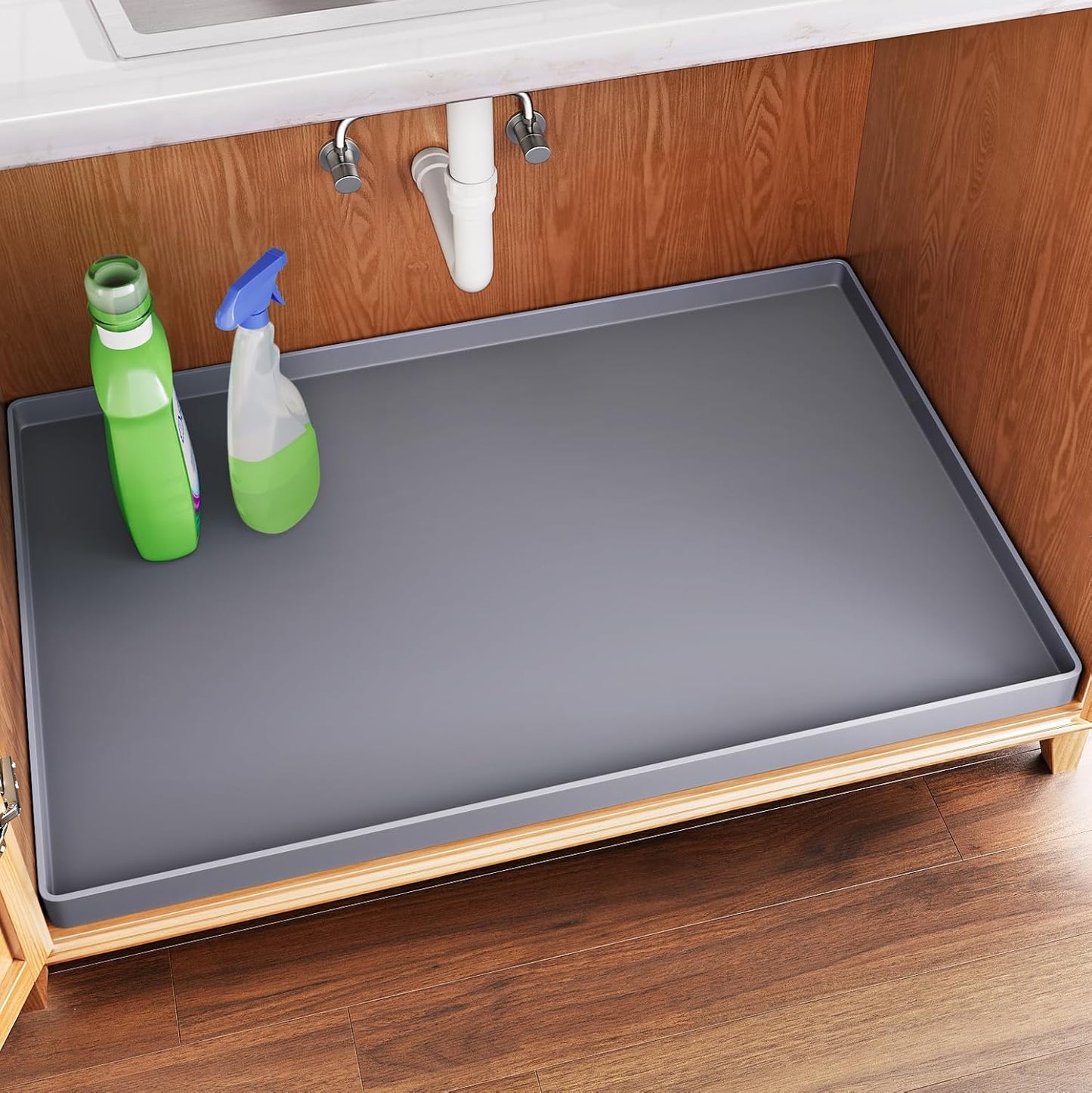FLATO Waterproof Under Sink Mat 22" x 19" Shelf Liner for Kitchen and Bathroom, Cabinet Protector, Organizers and Storage, Flexible Silicone Drip Tray