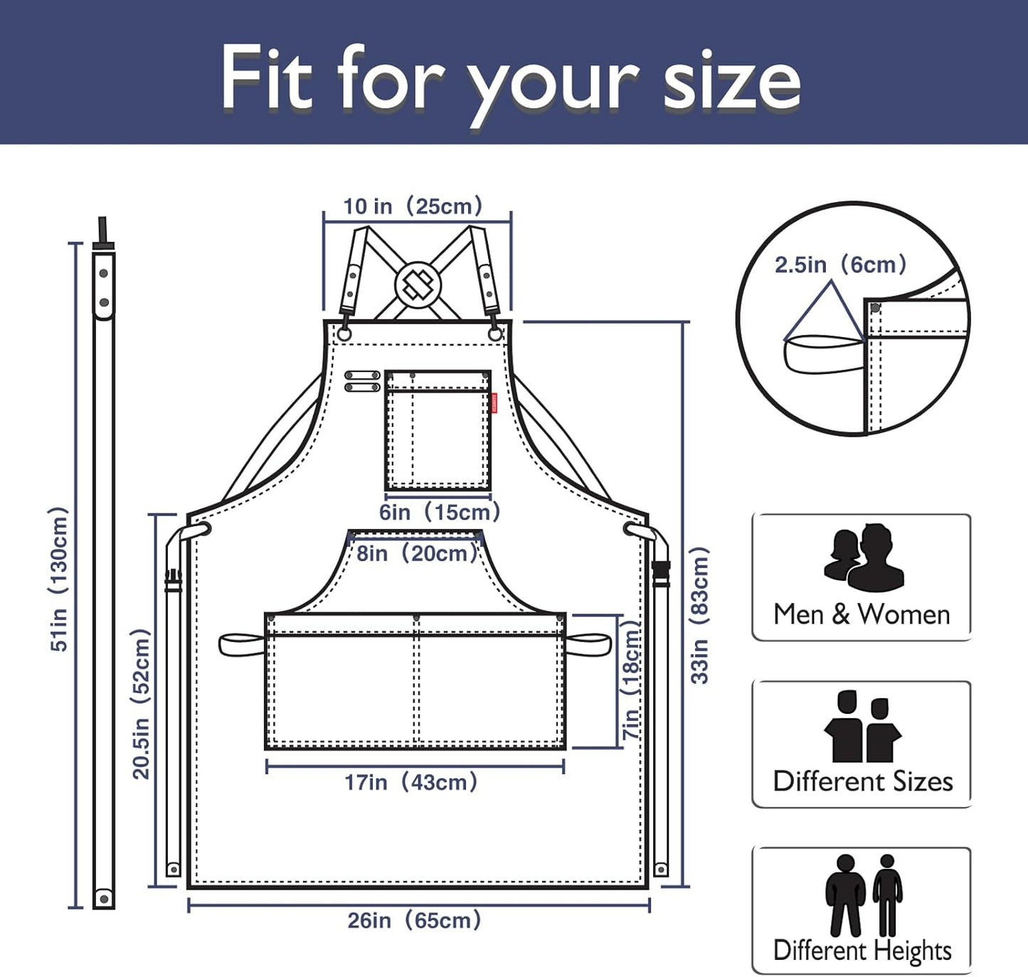 5 Pack Kitchen Apron, Work Apron, Canvas, Multiple Pockets, Gardening, Painting, BBQ, Artist, Carpenter, Sizes M to XXL, Denim
