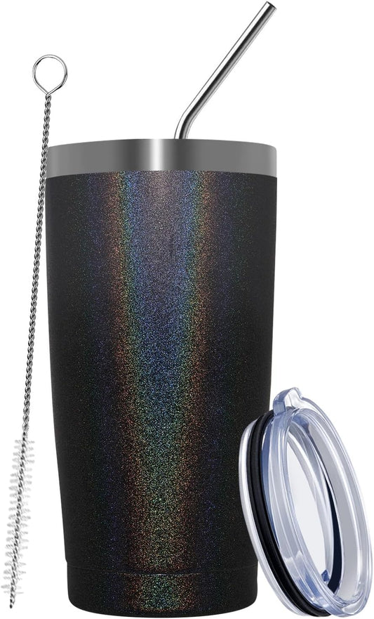 MEWAY 20oz Tumbler Double Wall Vacuum Insulated Travel Glitter Mug,Stainless Steel Tumblers with Lid and Straw, Powder Coated Coffee Cups for Woman (Gradient Black or Navy,1)