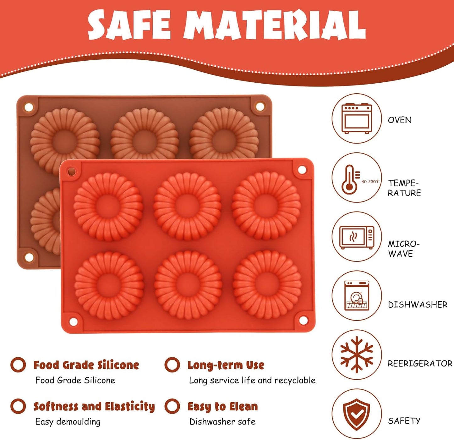 4 PCS Silicone Molds for Baking Non Stick Jello Molds with 6 Cavity Gelatin Mold for Baking Cupcakes Donuts Chocolate Muffins Brownies Jelly