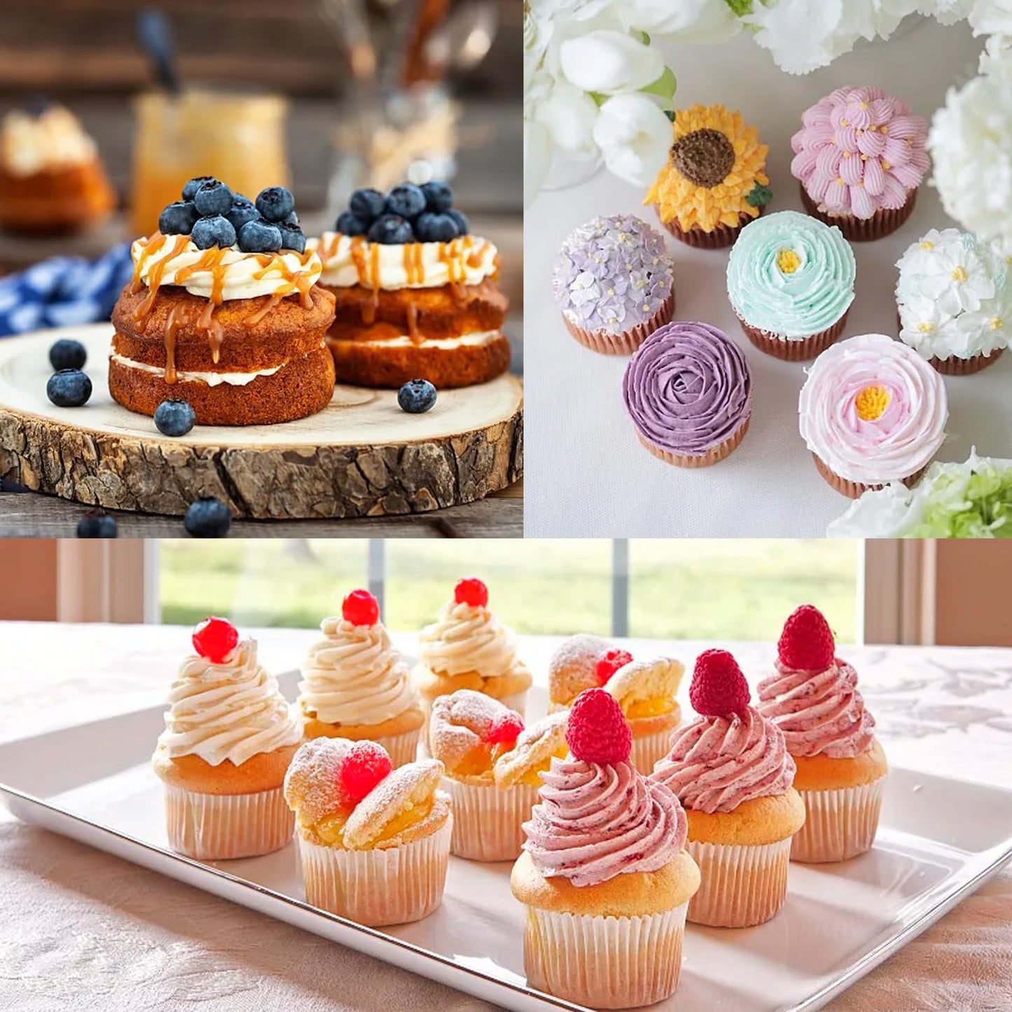 Hendiy Dessert Decorating Syringe Set, Stainless Steels Cake Decorating Tools Icing Piping Kit Icing Gun Cupcake Frosting Piping Kit, Cake Piping Kit with 6 Icing Nozzles and 9 Cupcake Liners