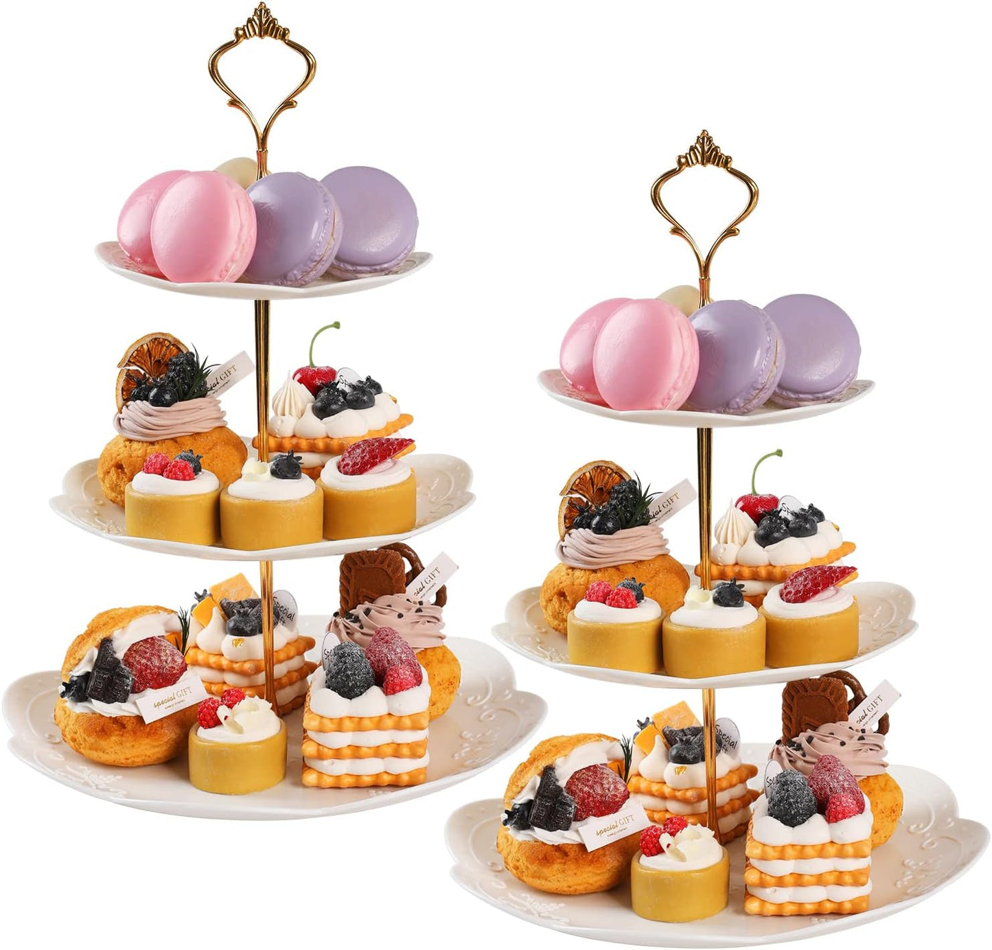 ShellKingdom 2 Pack Cupcake Stand, 3 Tier Serving Tray Cupcake Dessert Candy Fruit Display Holder for Wedding, Christmas, Baby Shower Birthday Tea Party (Round)