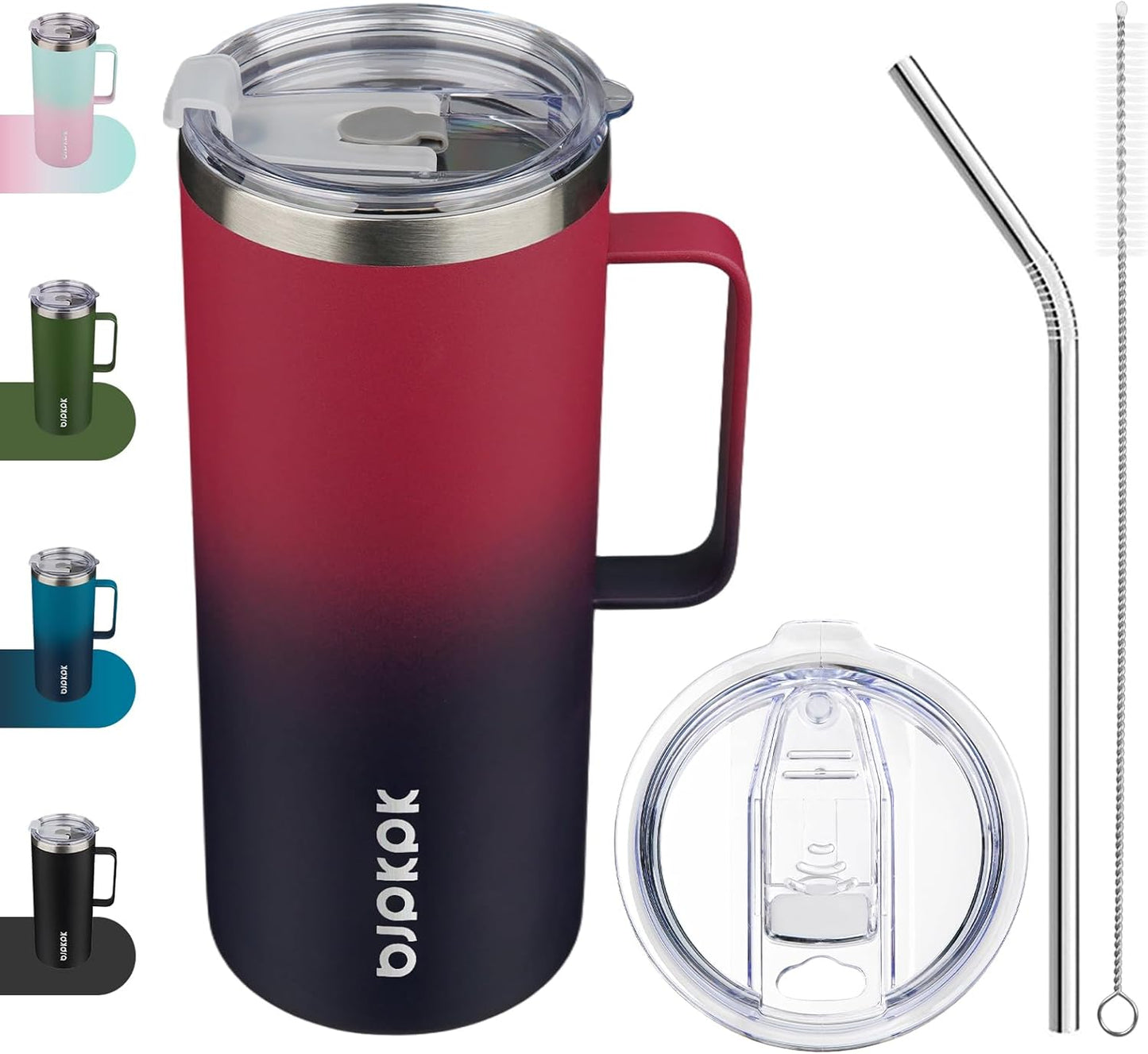 BJPKPK Insulated Coffee Mug with 2 Lids, 32oz Stainless Steel Insulated Tumbler with Handle, Double Wall Vacuum Coffee Cups, BPA Free Travel Mug for Coffee, Tea and Drinks, Charming Red & Blue