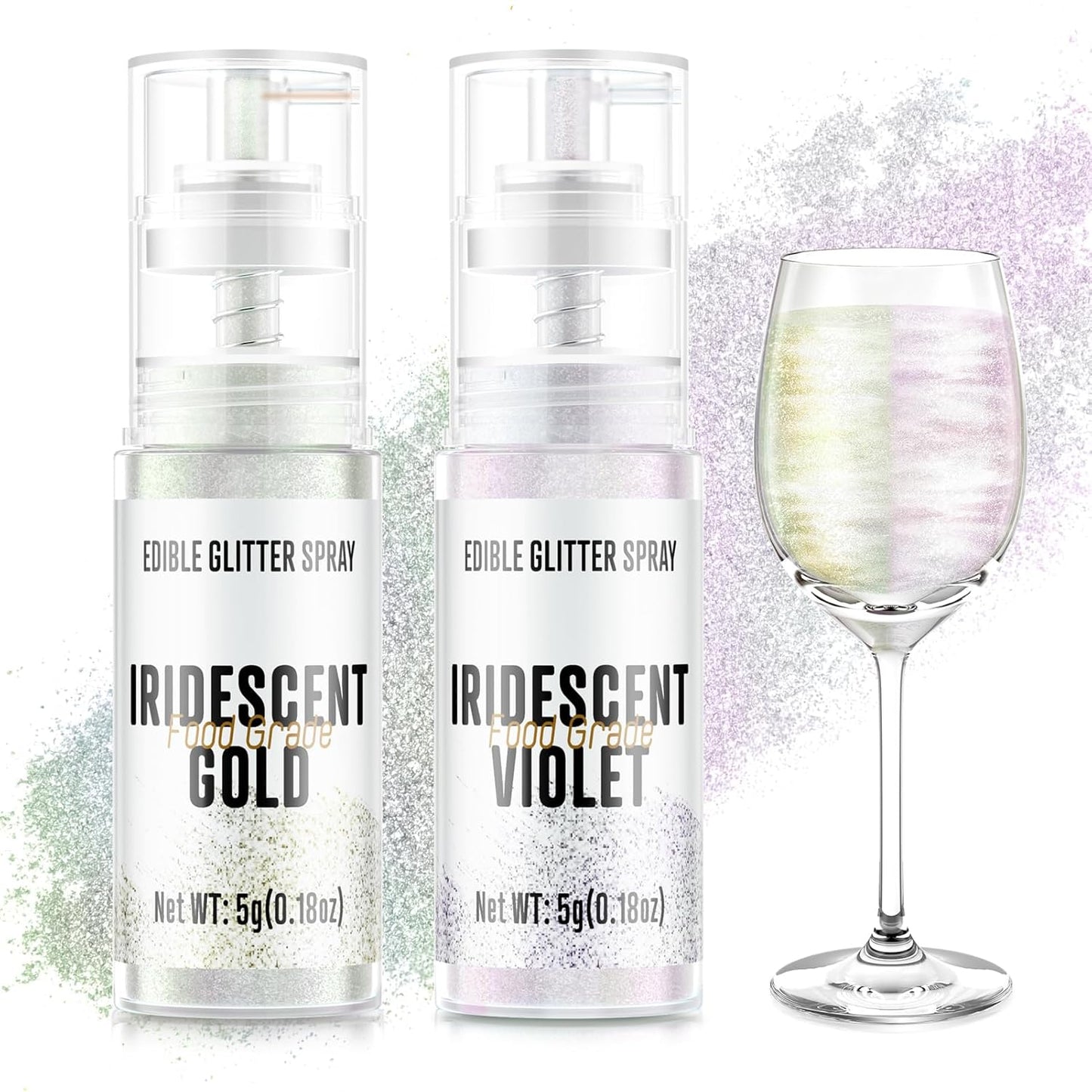 Edible Glitter Spray,Iridescent Gold & Iridescent Violet 2 Colors Food Grade Edible Glitter Set for Drink Cake Beverages,Cupcakes,Cake Pops and Cookies Decorating