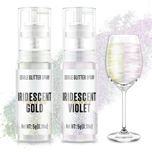 Edible Glitter Spray,Iridescent Gold & Iridescent Violet 2 Colors Food Grade Edible Glitter Set for Drink Cake Beverages,Cupcakes,Cake Pops and Cookies Decorating