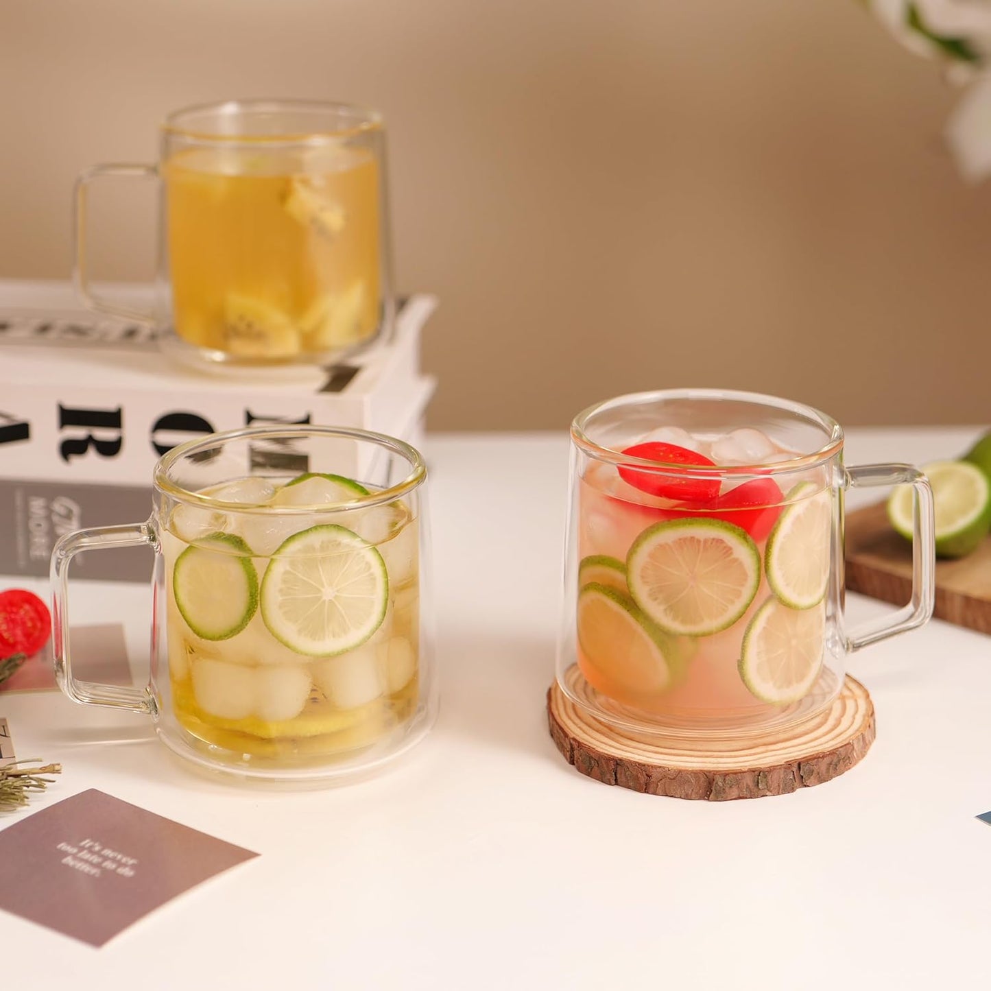 CNGLASS 15oz Double Walled Glass Coffee Mugs,Large Insulated Glass Mugs with Handle,Clear Coffee Cups for Espresso,Latte,Cappuccino,Tea,Set of 2