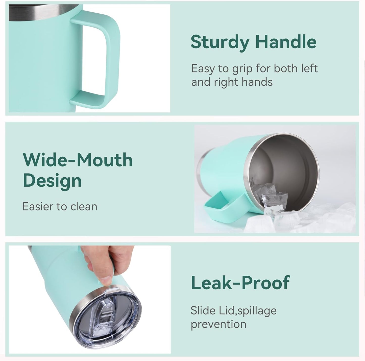 HASLE OUTFITTERS 20oz Tumbler with Lid, Stainless Steel Tumbler with Handle, Metal Insulated Travel Coffee Mug with Handle, Double Wall Vacuum Spill Proof Tumbler Cup, Mint Green 1 Pack