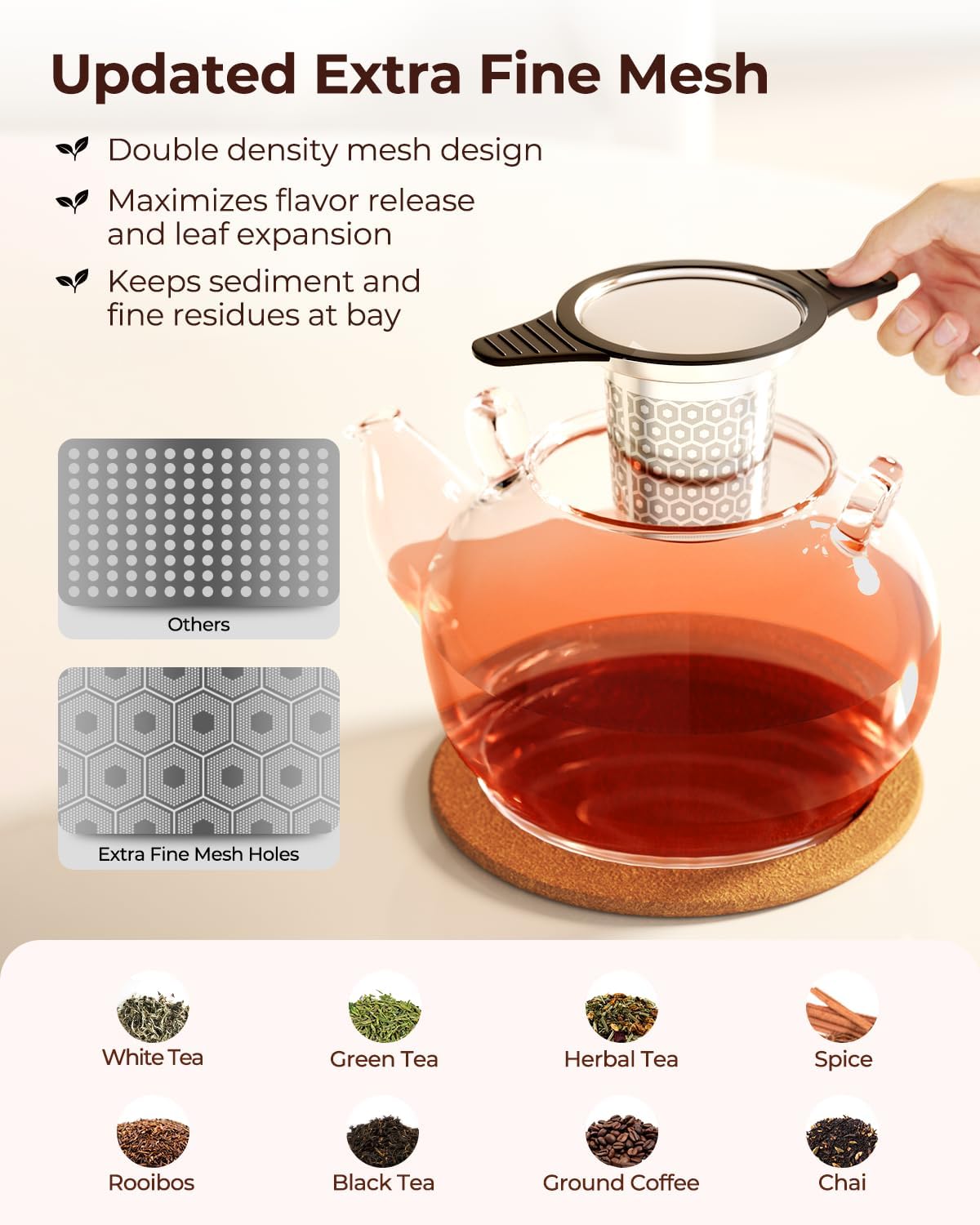 Reinmoson 2 Pack Extra Fine Mesh Tea Strainers for Loose Tea Single Cup, 304 Stainless Steel and Food Grade Silicone Loose Leaf Tea Steeper Tea Strainers & Filters for Black Tea, Coffee, Rooibos, etc