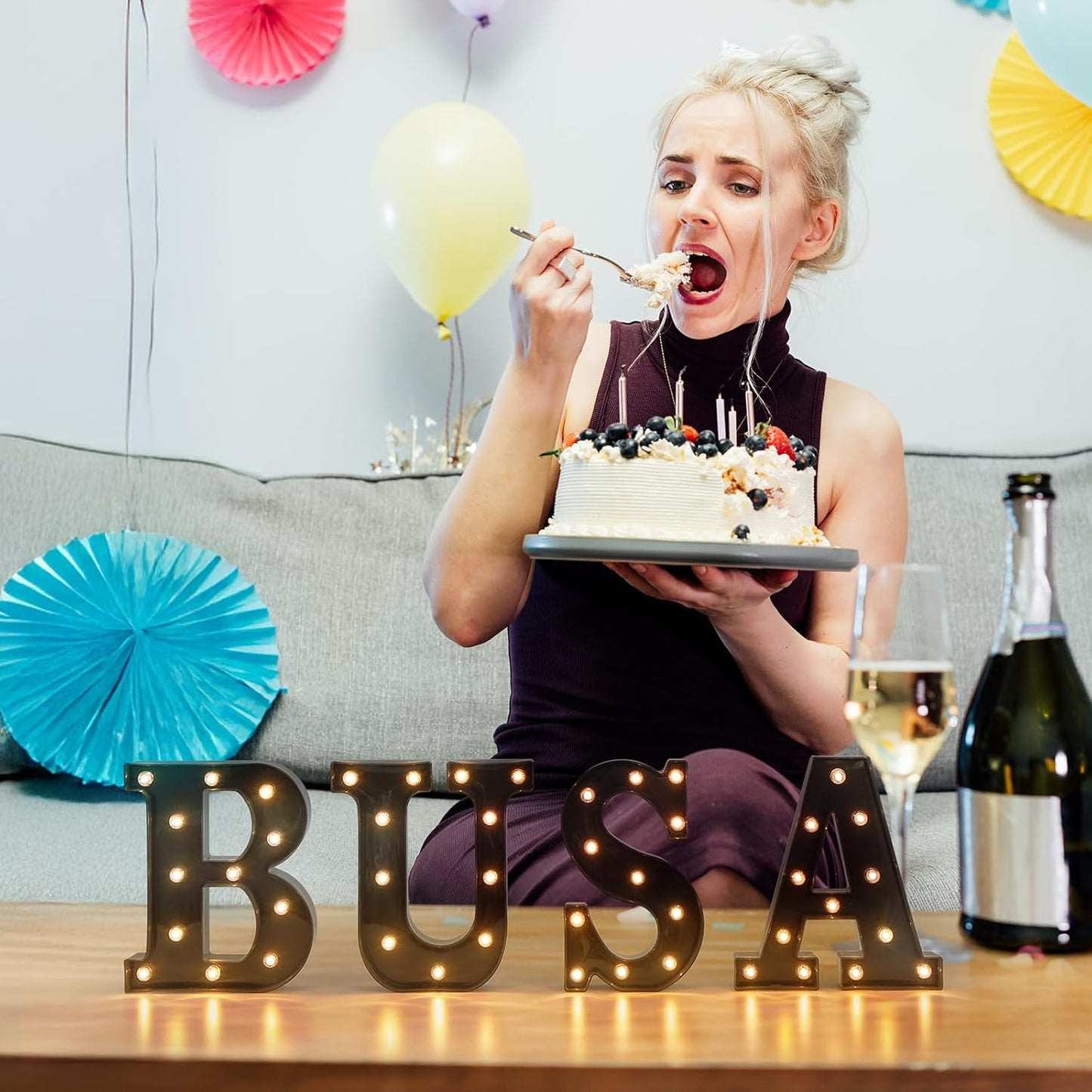 Foaky Black LED Letter Lights for Room Decor - Bedroom Wall Decor, Alphabet Lights for Home, Wedding, Party - Battery Operated （U）