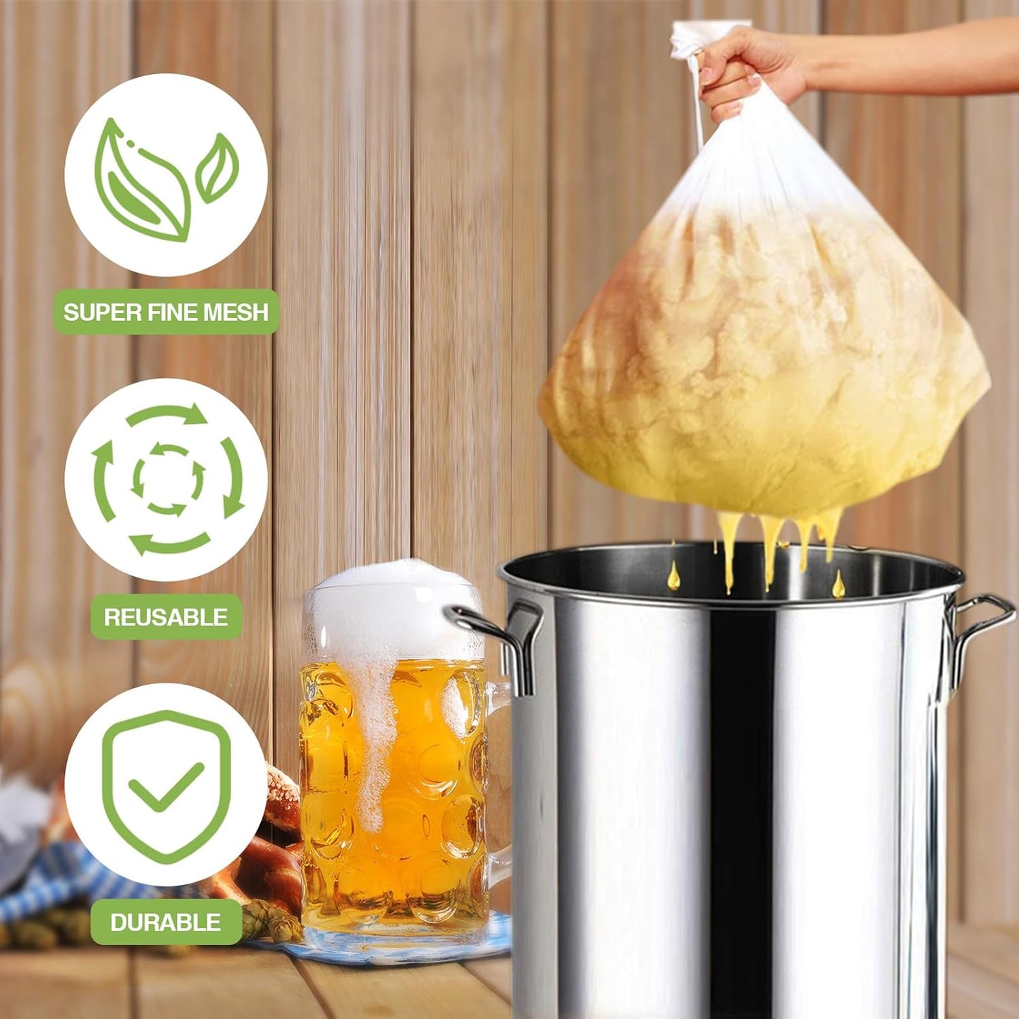 Chumia 10 Pack Brew Bags Reusable Extra Large 26 x 22'' Fine Mesh Strainer Cold Brew Filters Drawstring Cheese Cloth Straining Bags Wine Making Supplies for Fruit Cider Beer