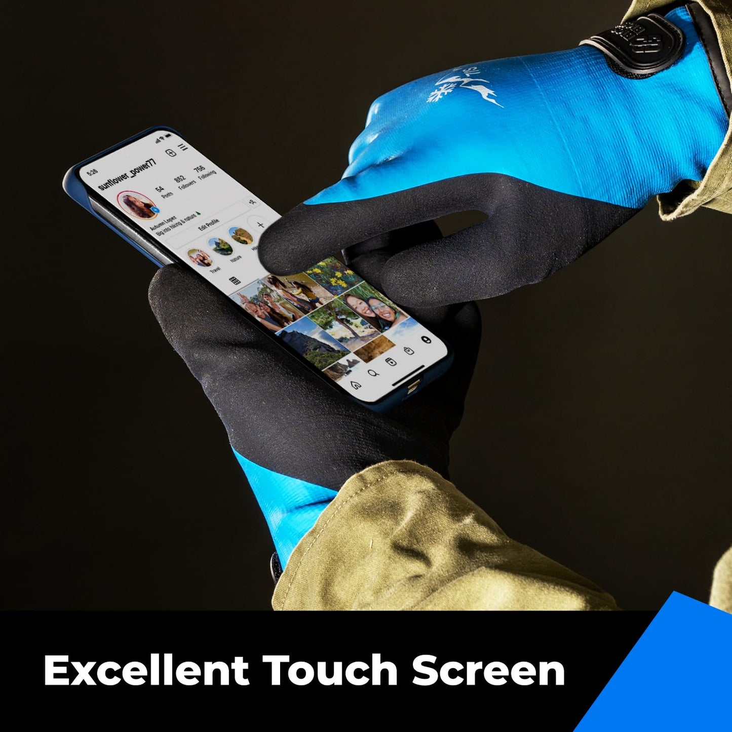 toolant 100% Waterproof Gloves Bulk for Cold Weather, 3 Pairs, Winter Work Gloves for Men Touchsreen, Warm Freezer Gloves, Thermal Insulated, With Grip, Blue, Lagre