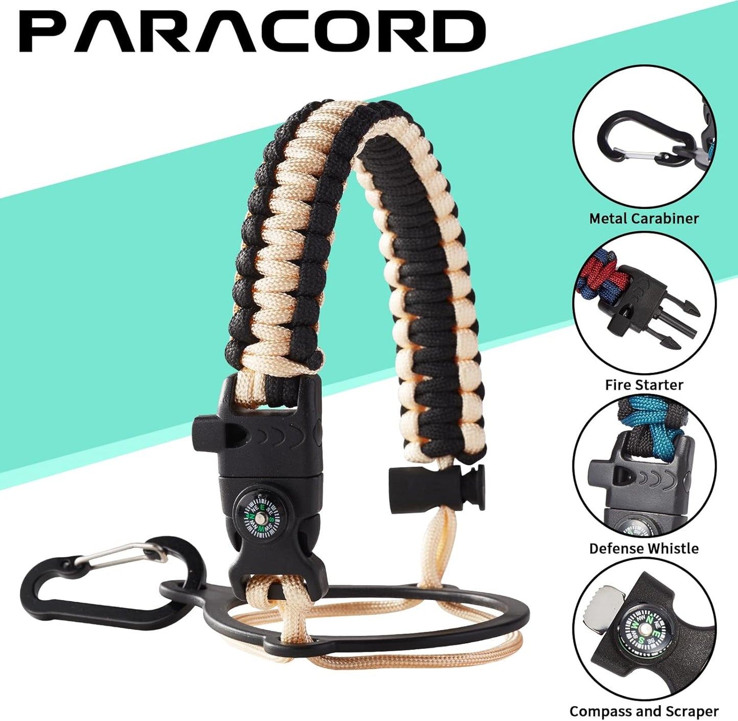 40oz Insulated Water Bottle - w/Straw Spout Lid, Bottle Holder with Strap, Paracord Handle, Protective Bottom Boot, Stainless Steel Metal Thermo Jug Flask Cold 48h & Hot 24h, Cream White