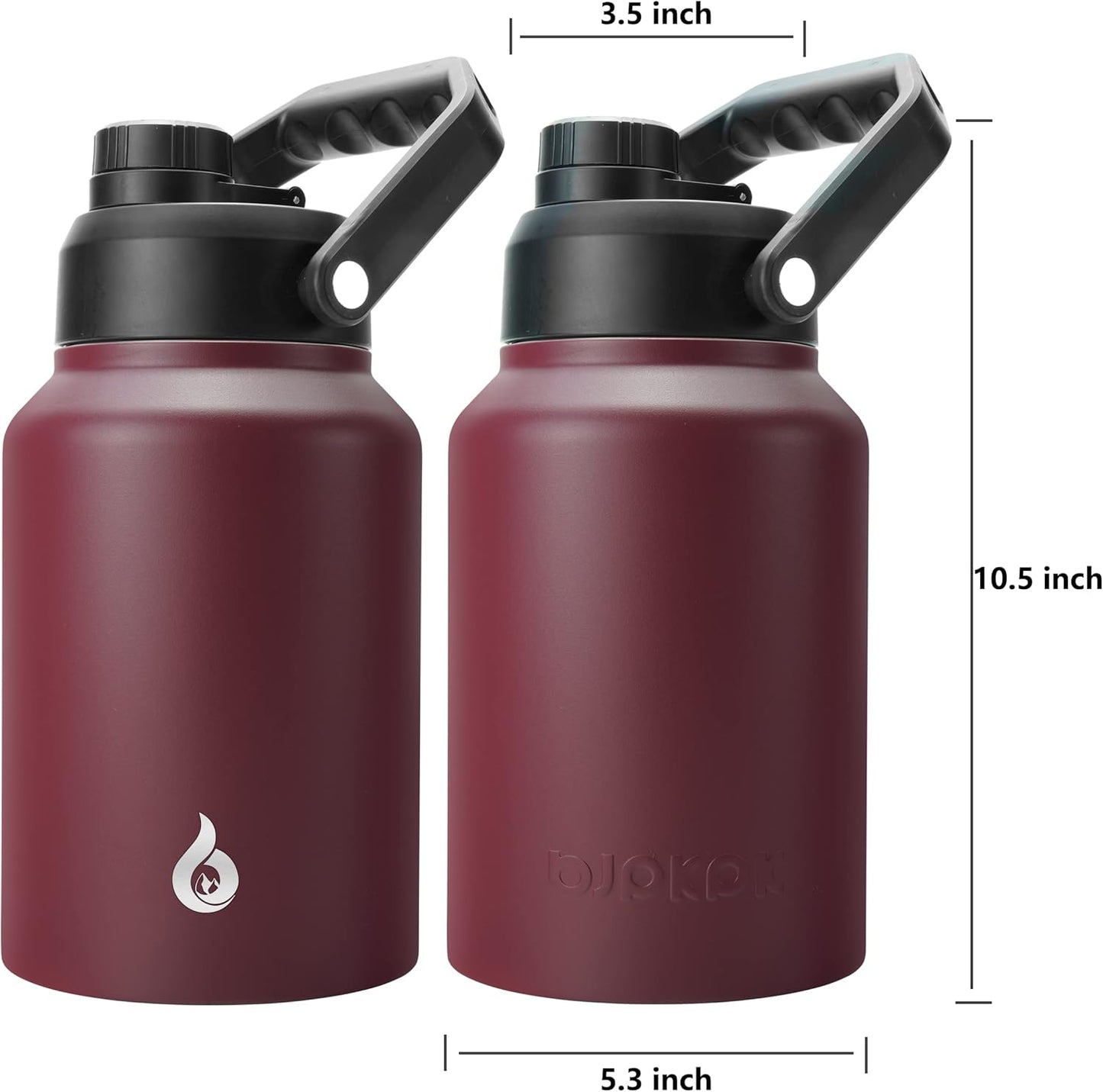 BJPKPK 64 oz Insulated Water Bottle, Dishwasher Safe Half Gallon Water Bottle with Ergonomic Handle, BPA Free Leak Proof Water Jug for Sports, Metal Thermos with Anti-slip Bottom, Brick Red