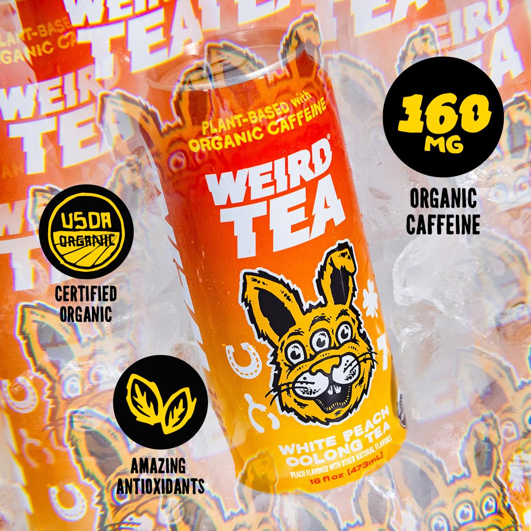 Drink Weird Organic White Peach Oolong Tea – 16oz Cans, 160mg Organic Caffeine, Pack of 12 – A Refreshing Energy Drink Alternative
