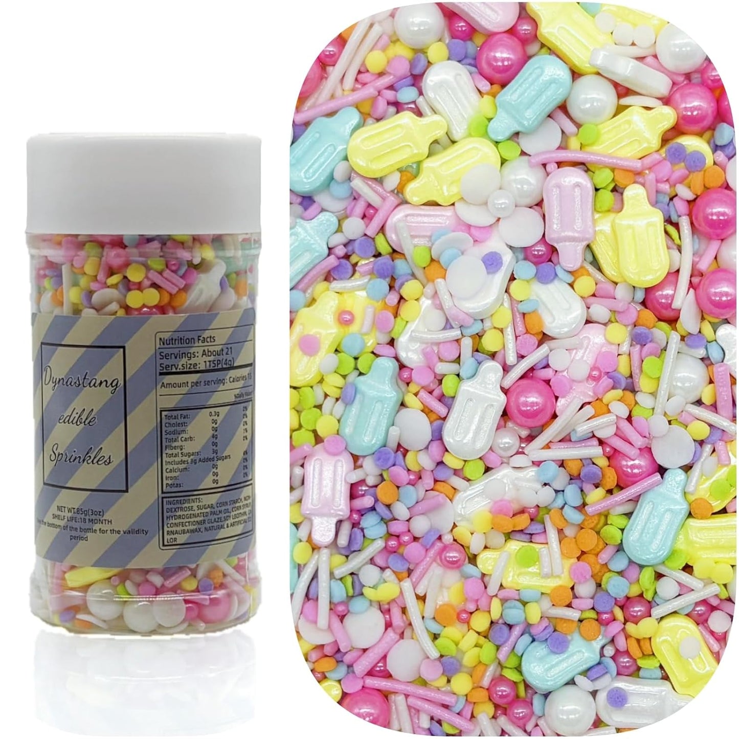 Dynastang Popsicle Sprinkles Mixed Style Edible Cake Decorations Cupcake Toppers Cookie Perfect for Cakes, Cupcakes, Desserts Toppings 3OZ