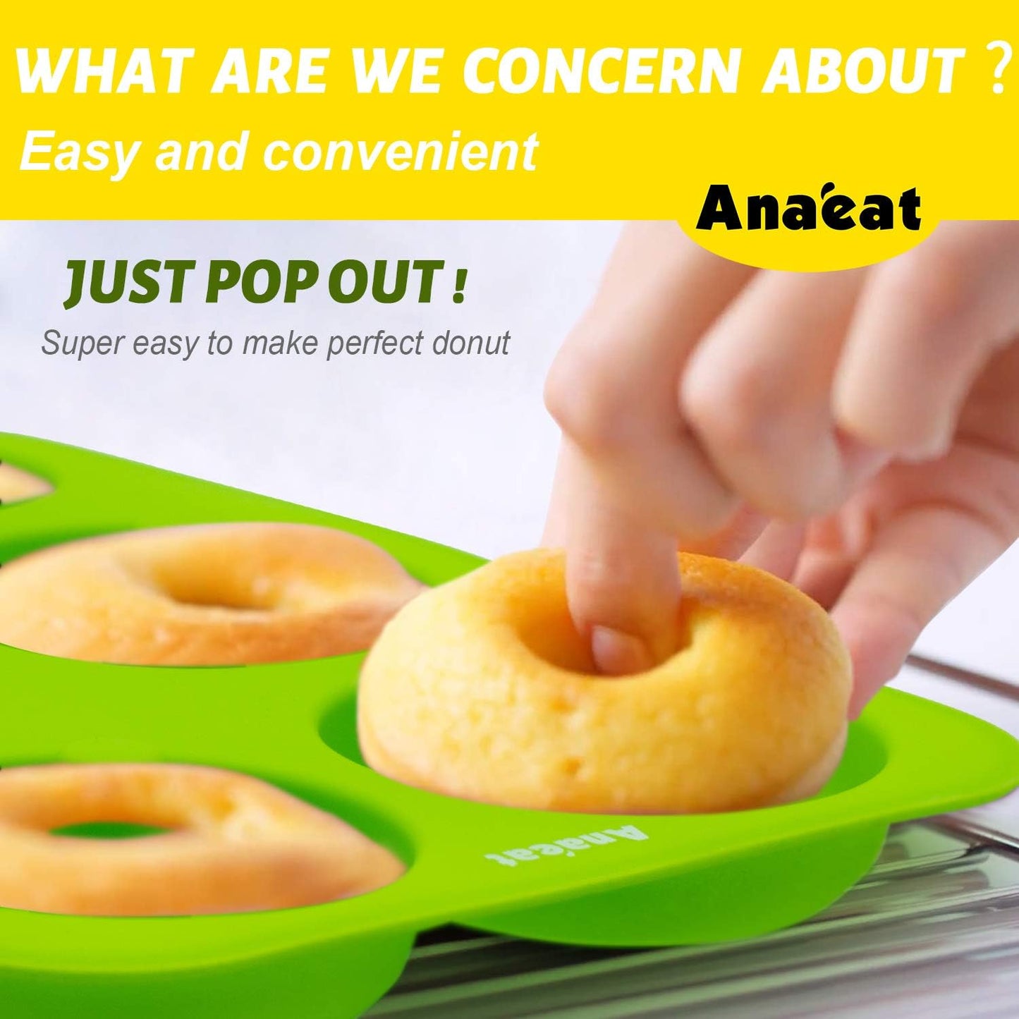 Anaeat 2 Pack Donut Pan Silicone Baking Mold, Just Pop Out! Non-Stick Doughnuts Baking Pans BPA Free for 6 Full-Size Donuts, Muffins, Cake Biscuit Bagels - Easy Clean, Oven, Dishwasher Safe (Green)