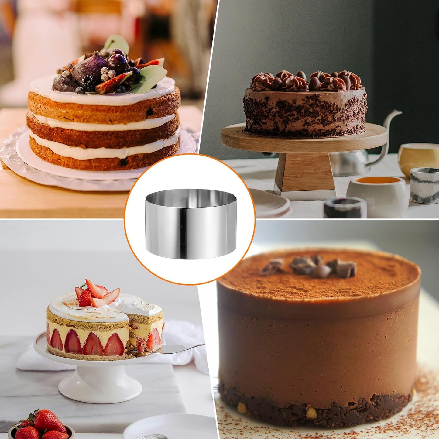 HARFINGTON Round Cake Ring 3.5 x 2 Inch Seamless Stainless Steel Pastry Mousse Dessert Ring Mirror Coating for Baking Cooking Making Tool