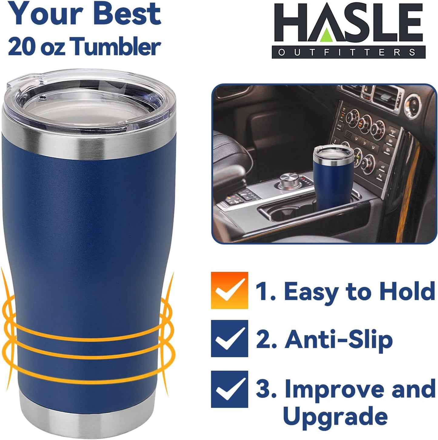 HASLE OUTFITTERS 20 oz Tumbler Bulk, Stainless Steel Tumblers with Lid, Vacuum Insulated Tumbler, Double Wall Powder Coated Cup, coffee mugs, Navy Blue, 1 Pack
