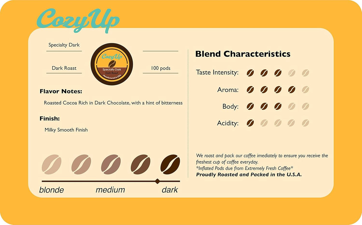 Cozy Up | 100-Count | Specialty Dark Single-Serve Coffee Pods Compatible with Keurig K-Cup Brewers | Dark Roast Coffee