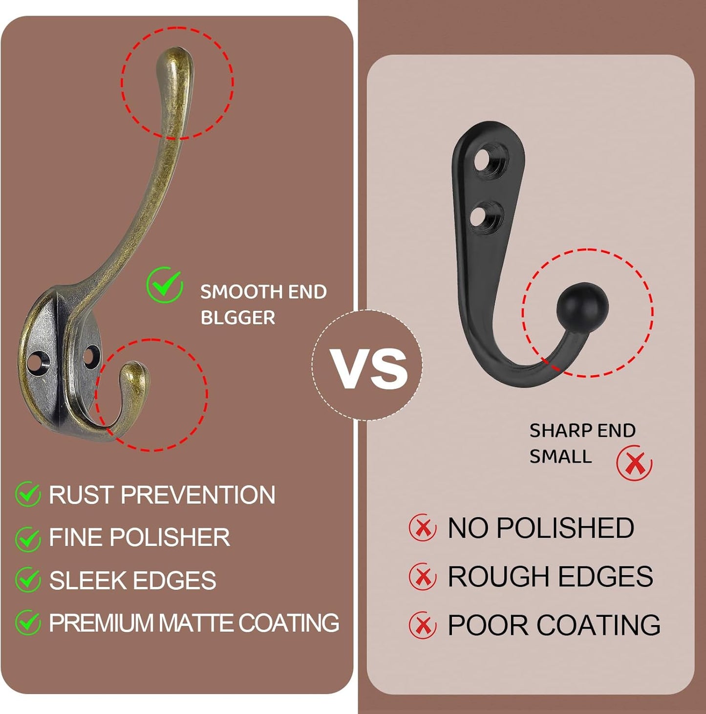 Wall Hooks for Hanging, 10-Pack Heavy Duty Metal Coat Hooks, for Living Room, Bathroom, Kitchen, Bedroom for Towel, Hat, Key, Closet, Bag (Bronze)