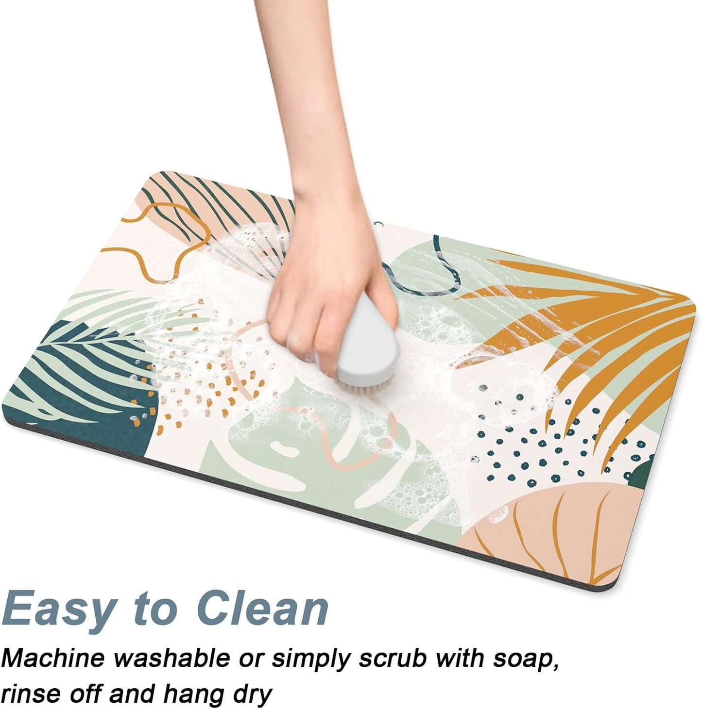 Rnivvi Coffee Mat, 12" x 19" Cute Boho Theme Coffee Bar Mats for Espresso Machine Station Accessories and Organizer, Hide Stain Rubber Backed Absorbent Dish Drying Pad for Kitchen Counter, Tropical