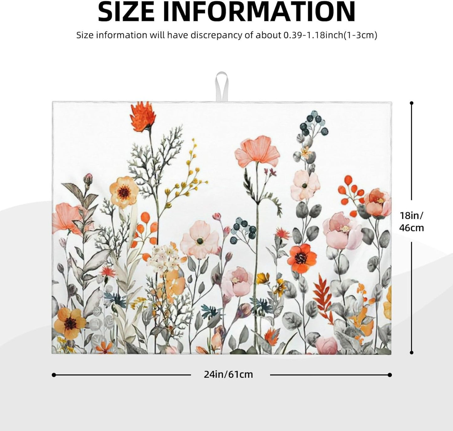 2Pcs Dish Drying Mats Faucet Mats Sets Large Size Coffee Mats Sink Faucet Mat Splash Guard for Kitchen Counter Bathroom Sink Coffee Bar Kitchen Decor (Colorful Wildflowers, 18"x24" 15" x 5.5"Set)