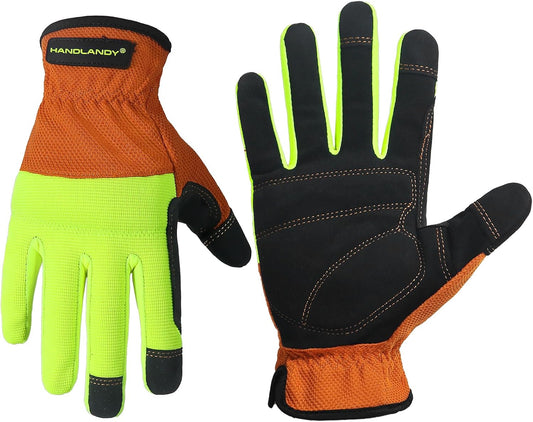 HANDLANDY Work Gloves for Men & Women, Utility Mechanic Working Gloves Touch Screen, Flexible Yard Work Gloves