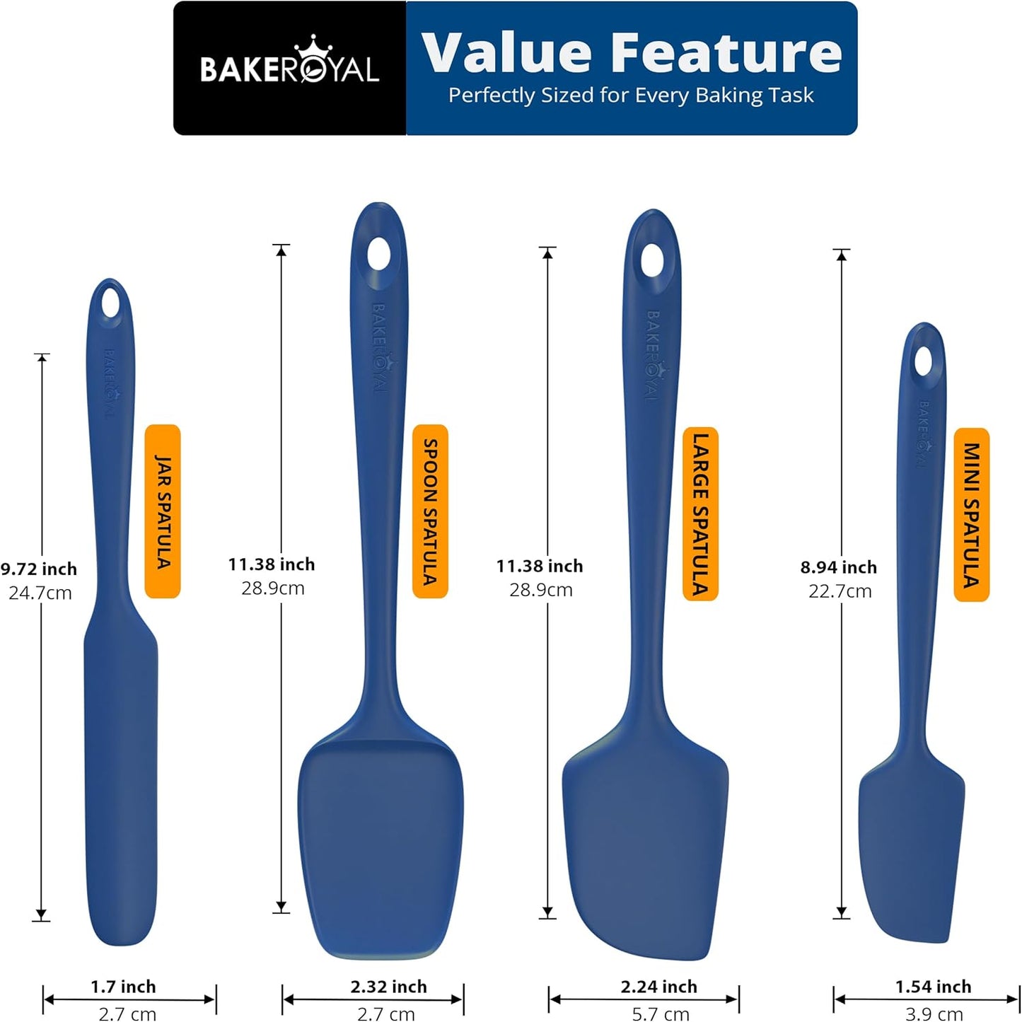 Silicone Spatula Set - 4-Piece Rubber Spatulas Silicone Heat Resistant 600°F for Everyday Task - Seamless Design Kitchen Spatulas for Nonstick Cookware - Royal Blue