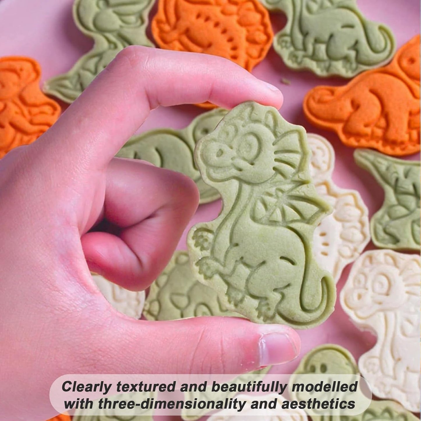 8 Pcs Dinosaur Cookie Cutters Set Baking Molds 3D Dinosaur Press type Cookie Cutter for Baking, Fondant, Cheese, and Pastries