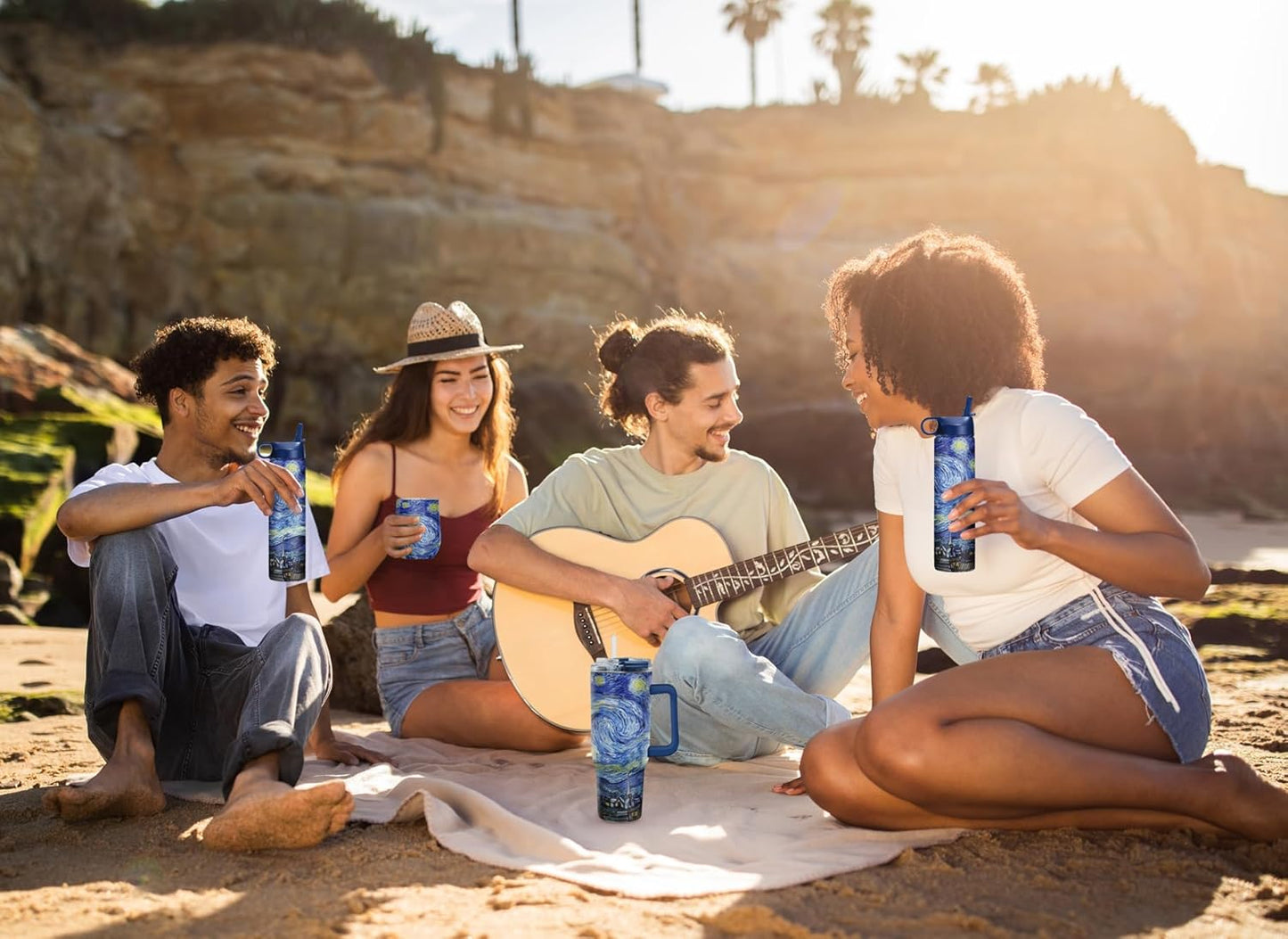 RainCaper 18/8 Stainless Steel Insulated Water Tumbler with Straw | 30oz, BPA-Free, Double Wall for Hot & Cold | Travel-Friendly, Cup Holder Ready (van Gogh Starry Night)
