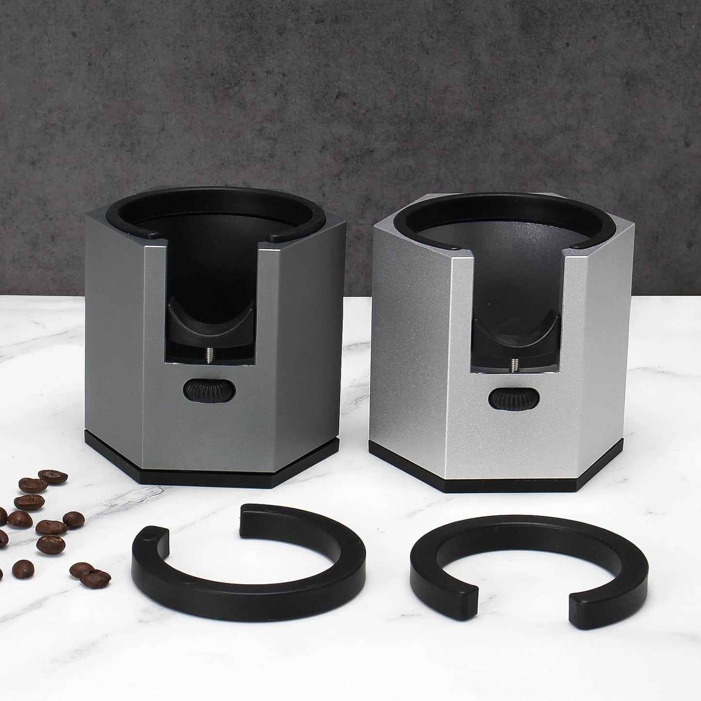 DIBTSA Coffee Portafilter Holder,Espresso Tamping Station Aluminum Alloy Espresso Portafilter Stand for Most 51mm, 53mm, 54mm, 58mm Coffee Portafilter (Hexagon,Grey)