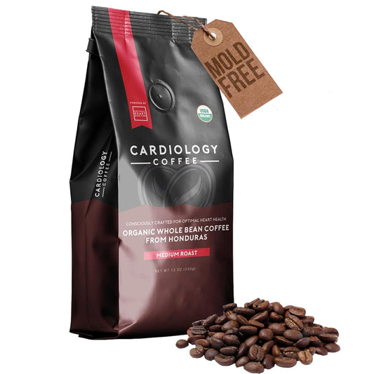 Cardiology Coffee – Whole Bean Coffee – USDA Certified Mold-Free 12oz Premium Medium Roast Organic Coffee Beans with Antioxidant Benefits – Perfect for Heart Healthy Lifestyle