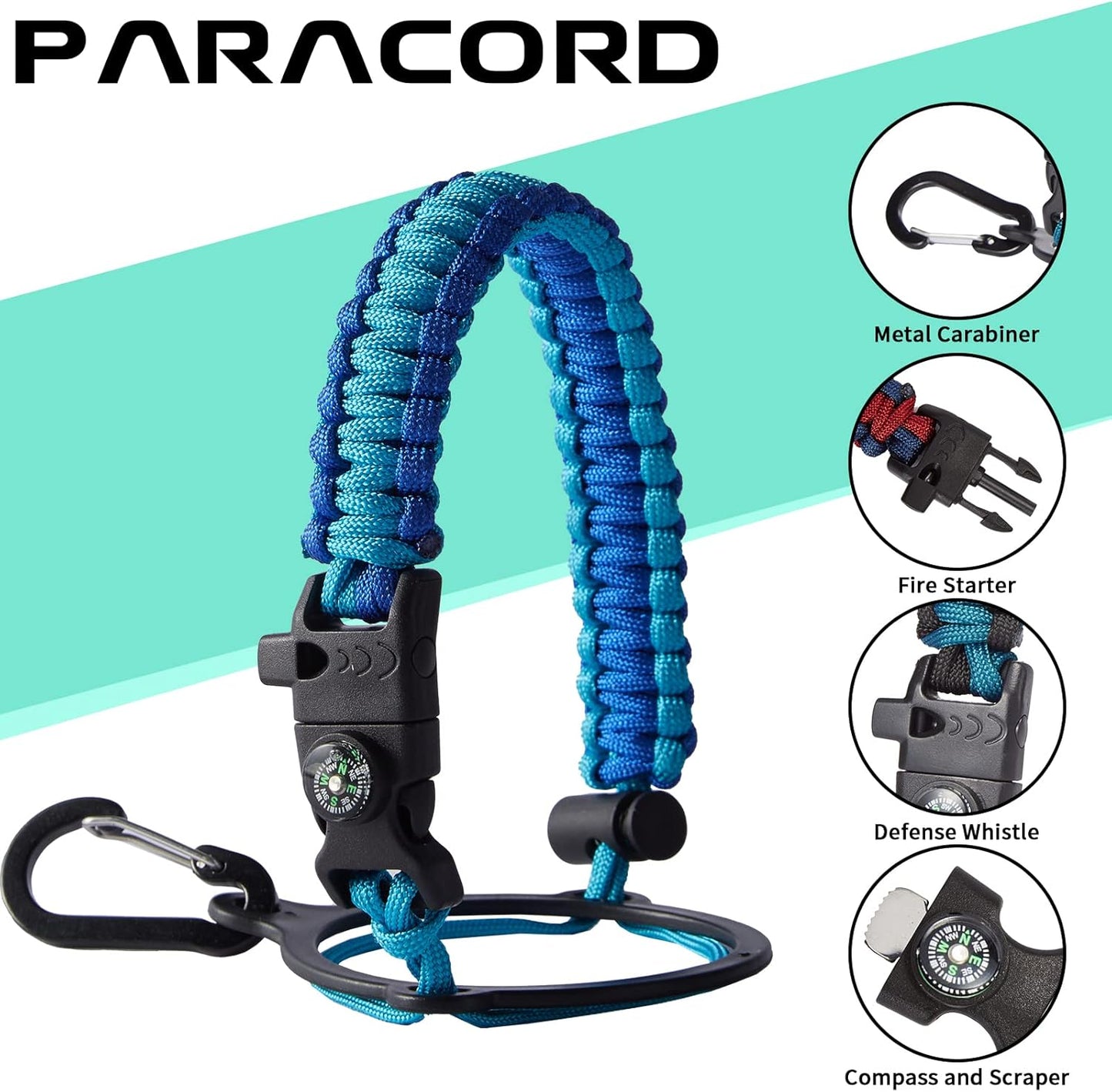 Stainless Steel Flask Water Bottle - 32oz/40oz/64oz Insulated Water Bottle with Straw & Spout Lids, Paracord Handle, Strap Sleeve, Protective Cup Mat, Hydro Thermo Perfect for Sports Office