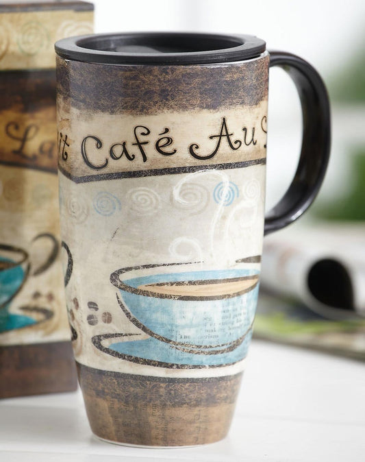 Topadorn Tall Ceramic Travel Mugs 17 oz. Sealed Lid With Color Box and Handle Coffee Cup, Cafe