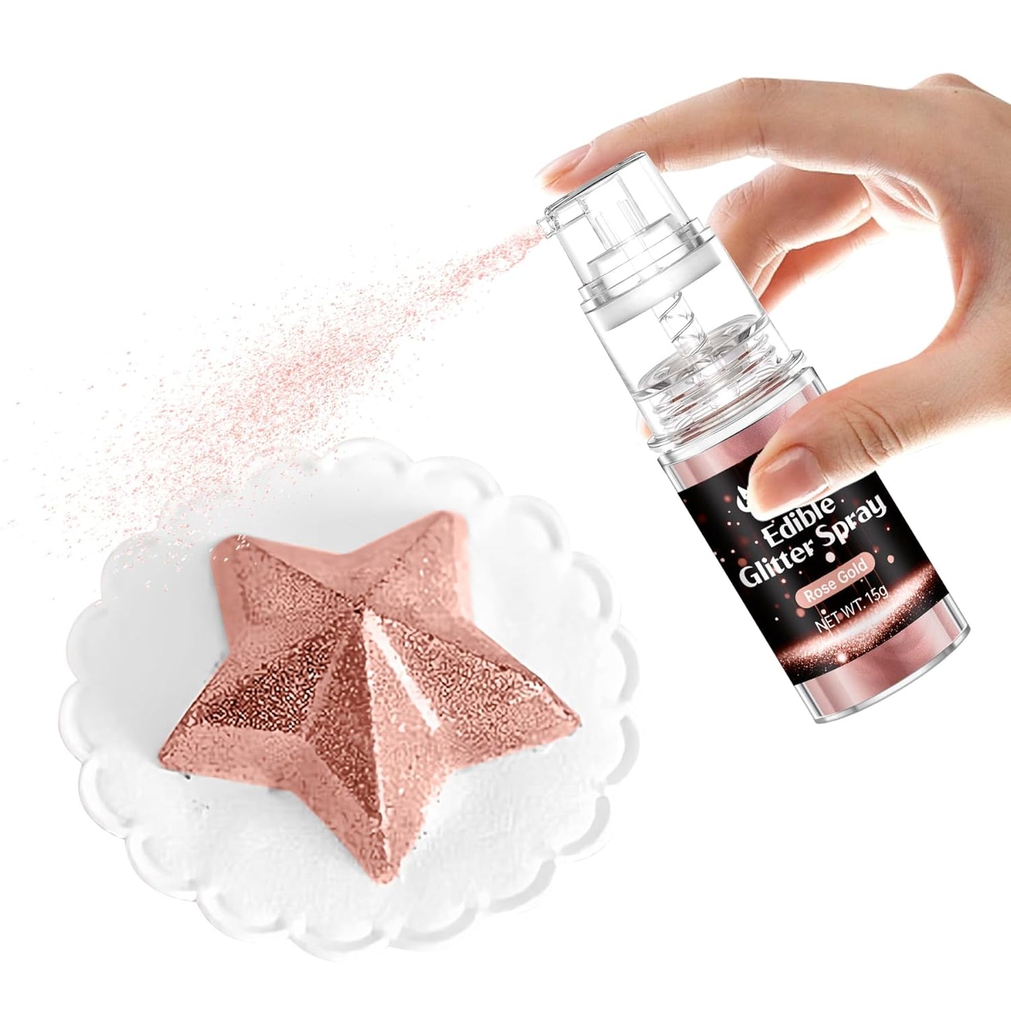 Rose Gold Edible Glitter Spray - 15g Edible Rose Gold Glitter for Cakes Food Grade Metallic Shimmer Powder Cake Spray for Cookie Decorating Chocolate Strawberry